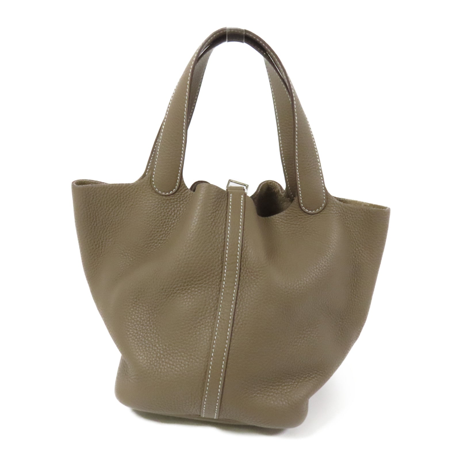 HERMES Clemence皮革Picotin MM銀扣扣手挽袋Etoupe