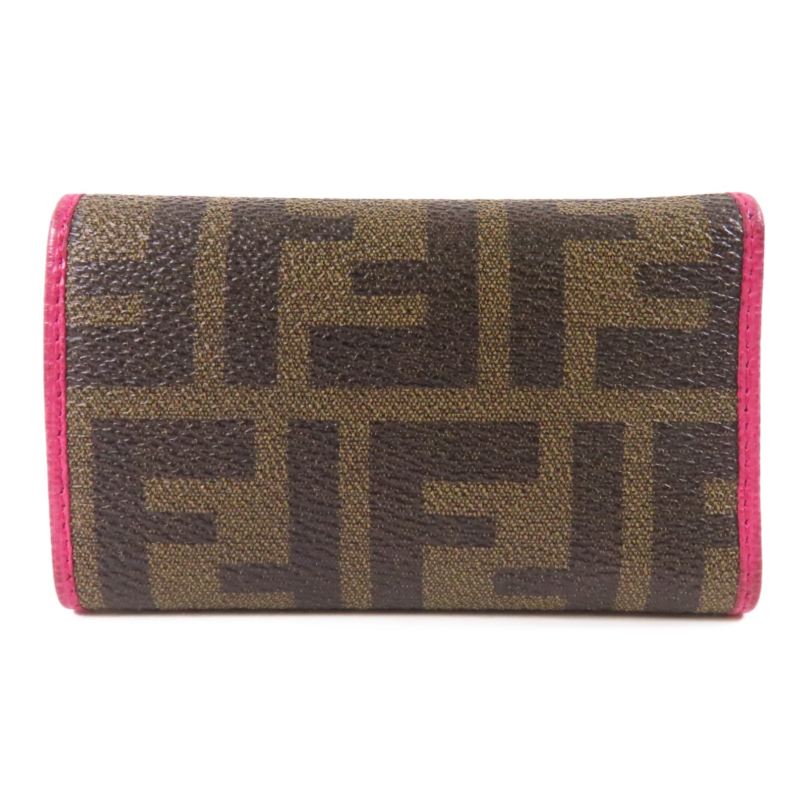 FENDI GHW Key Case 8AP079-CRP Coated Canvas Brown Pink