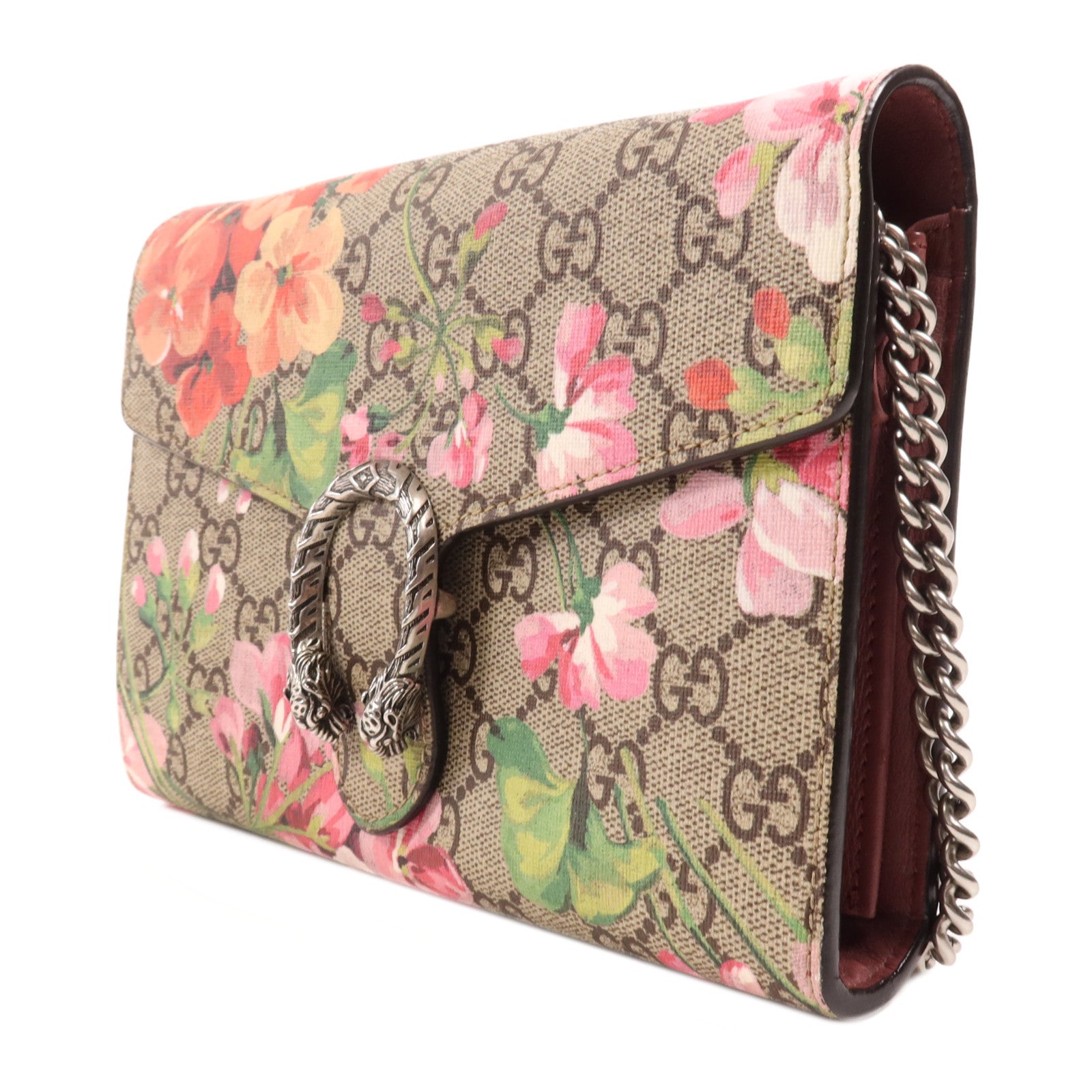 GUCCI 塗層帆布Dionysus Small銀扣鏈帶肩背袋