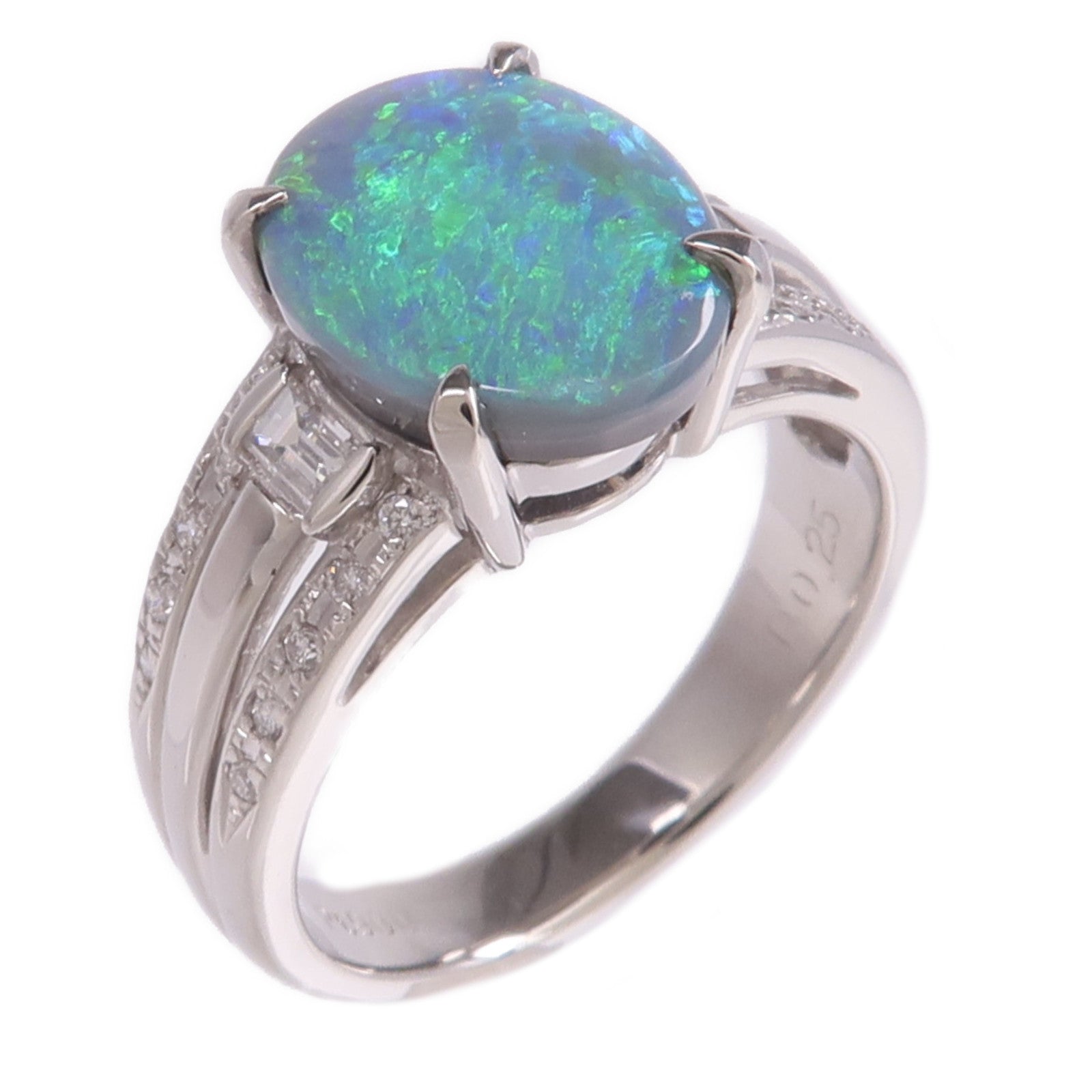 JEWELRY PT900鉑金Black Opal Diamond Ring黑蛋白石/鑽石戒指US#6.25