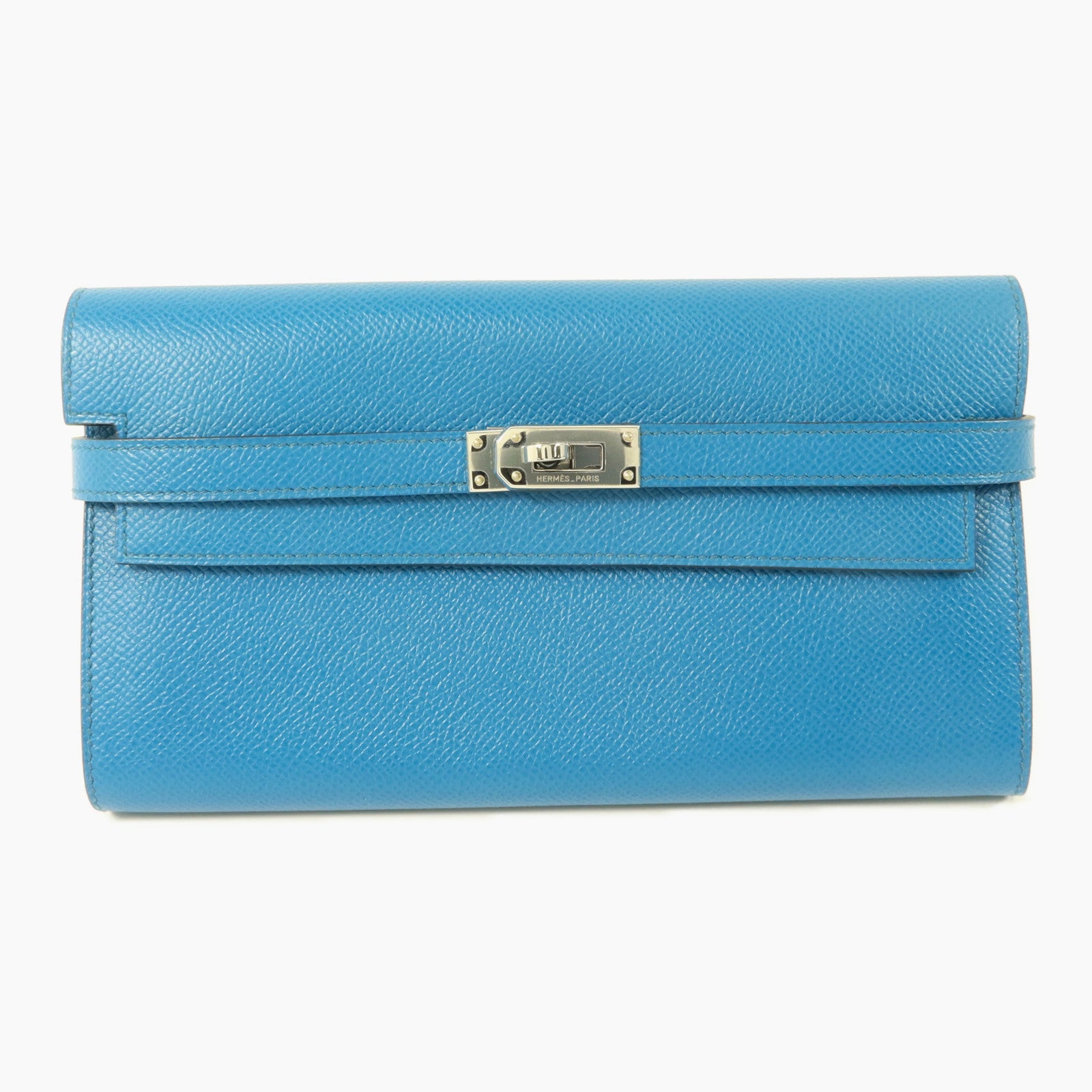 HERMES Epsom皮革Kelly Wallet長錢包Bleu Izmir