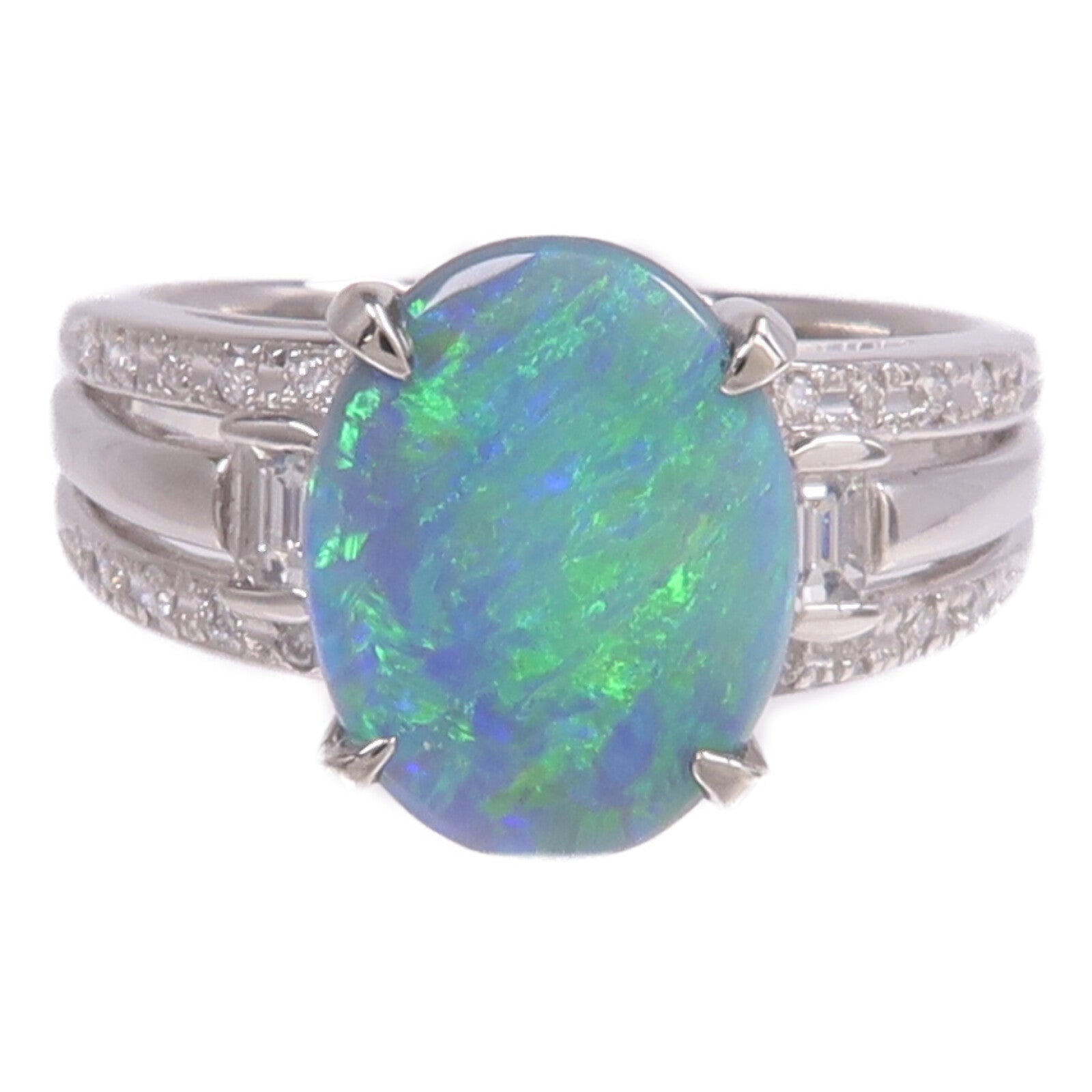 JEWELRY PT900鉑金Black Opal Diamond Ring黑蛋白石/鑽石戒指US#6.25