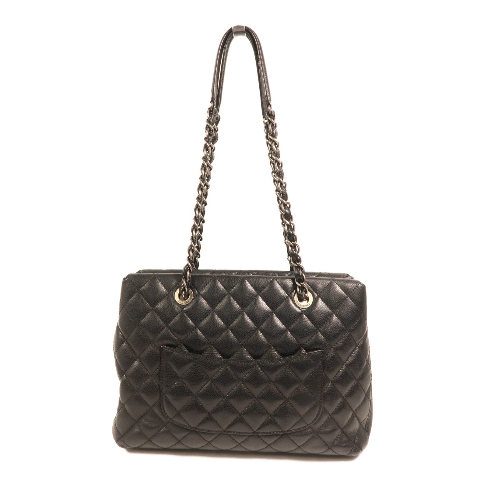 CHANEL 牛皮皮革Chain Shoulder銀扣鏈帶肩背袋