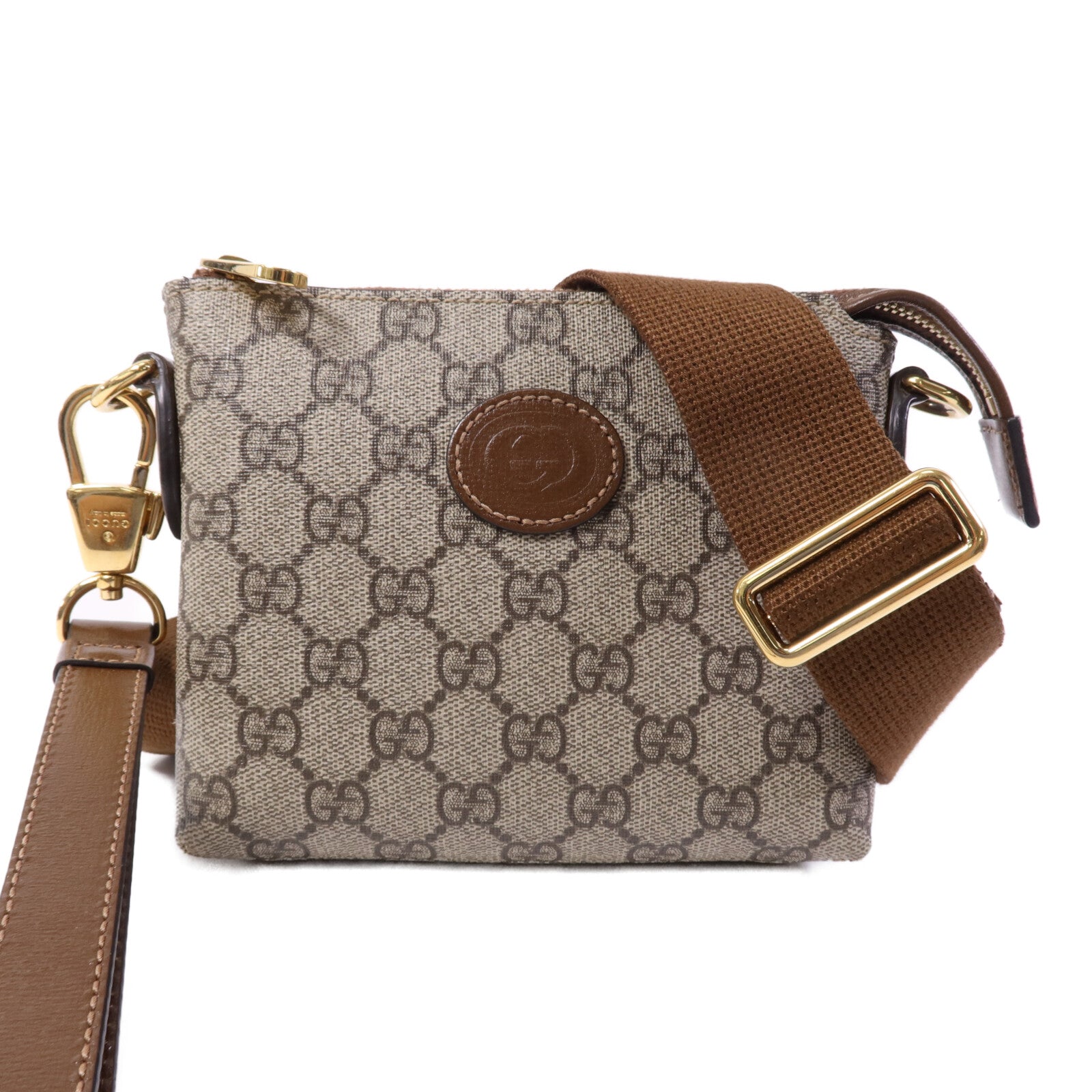 GUCCI 塗層帆布Interlocking G Messenger Bag金扣肩背袋