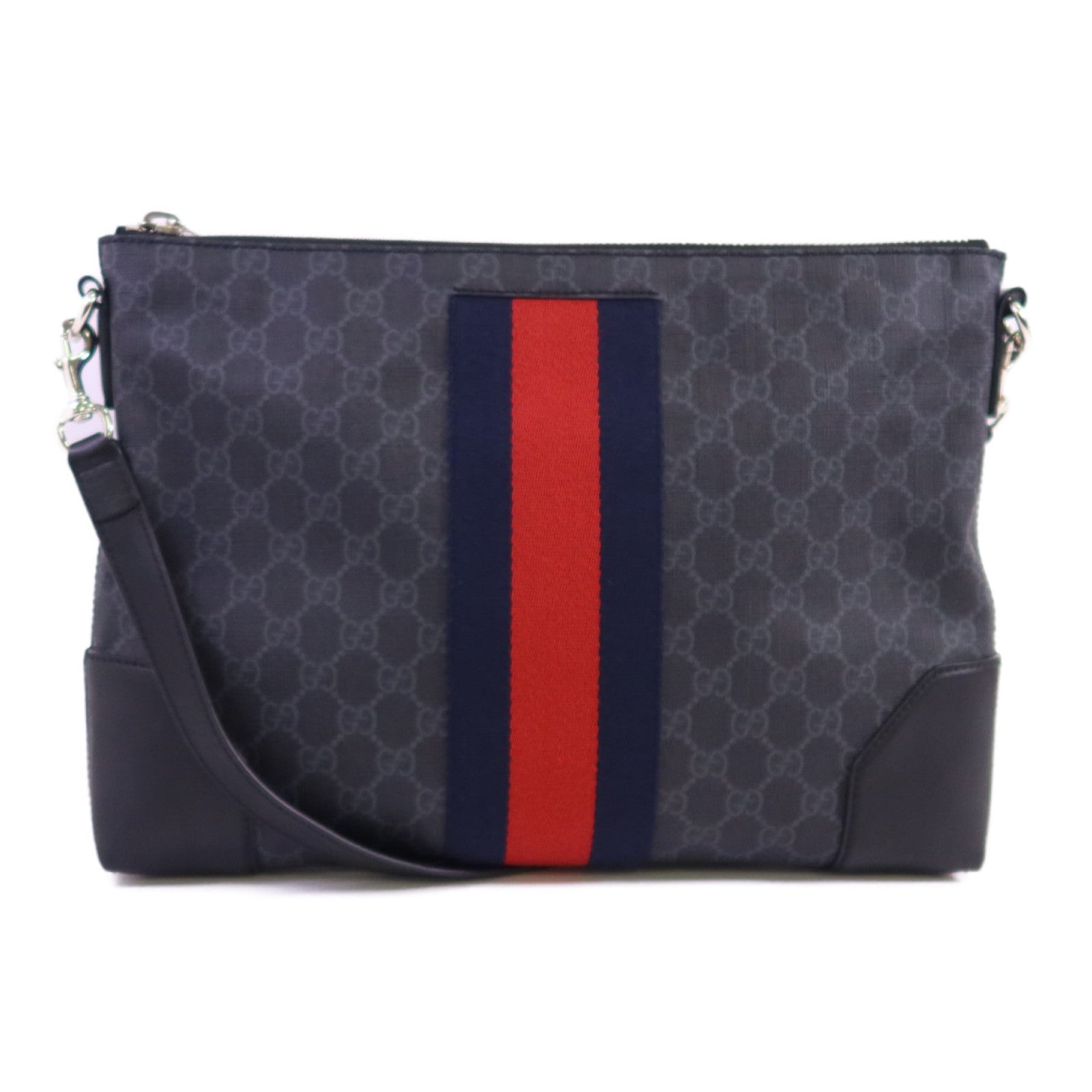 GUCCI 【激減優惠】塗層帆布GG Supreme銀扣肩背袋