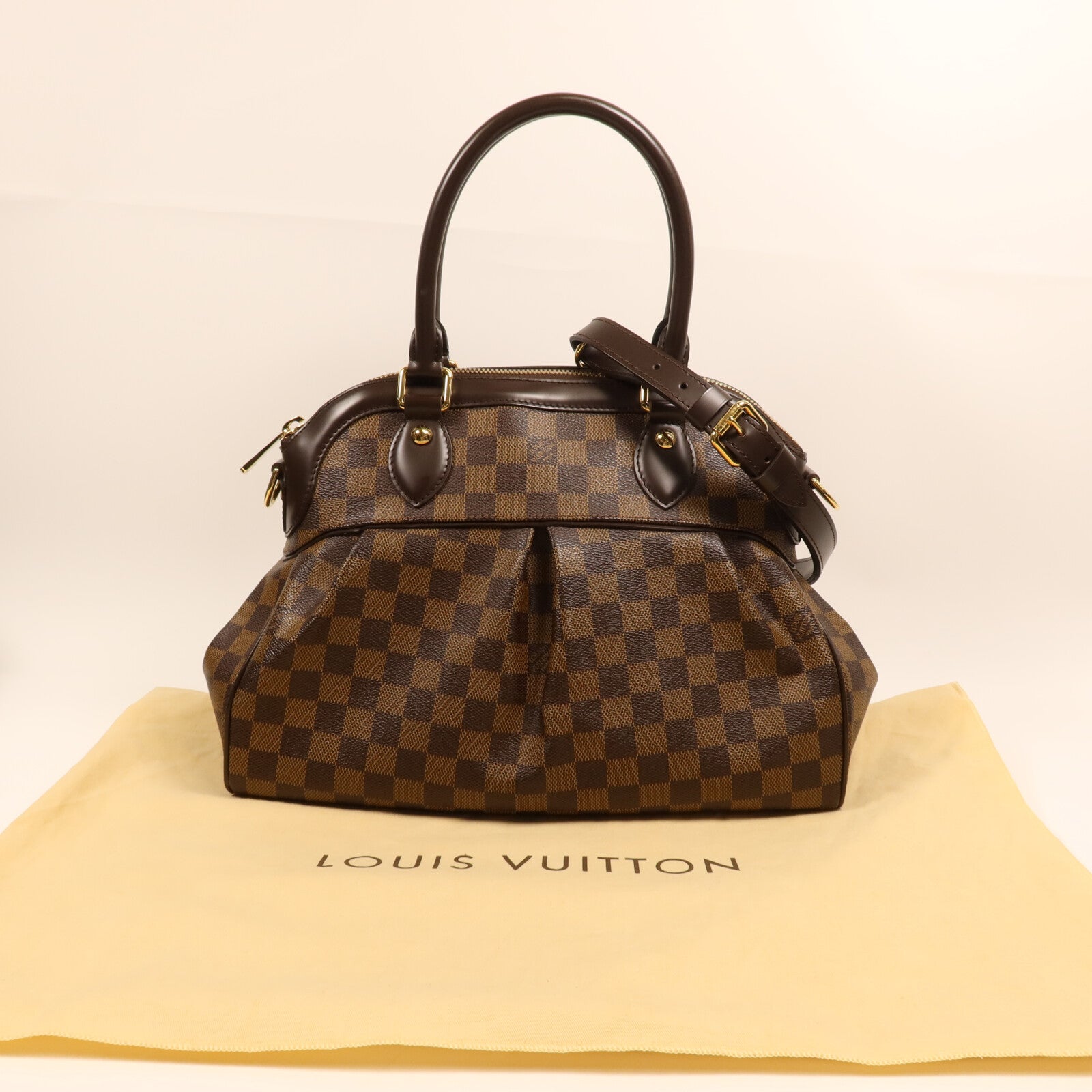 LOUIS VUITTON Damier Trevi PM金扣手挽肩背兩用袋棕色