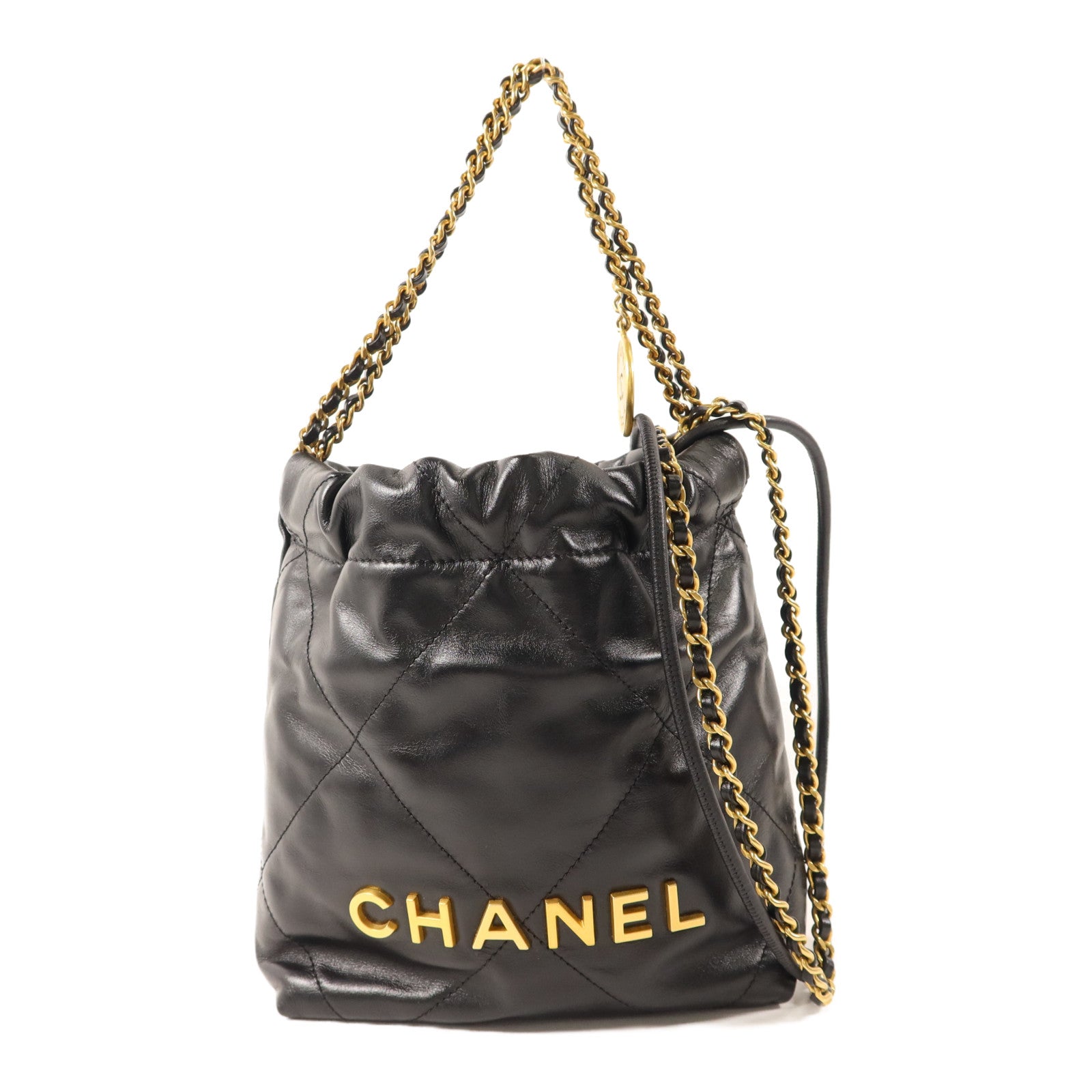 CHANEL 羊皮皮革Mini 22金扣手挽肩背兩用袋