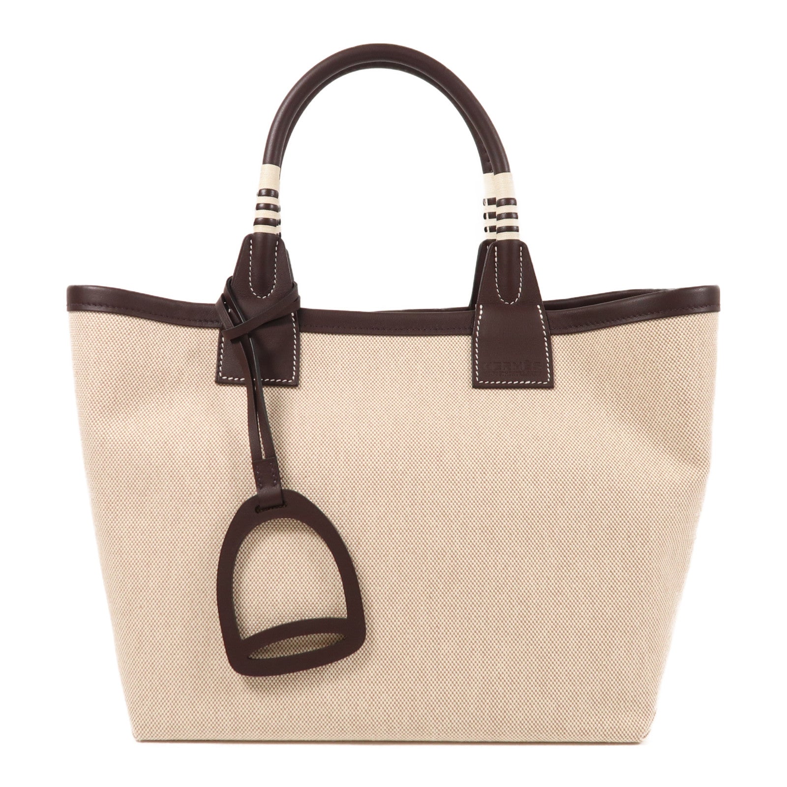 HERMES Toile H帆布/Swift皮革Steeple 25手挽袋Ecru/Rouge Sellier