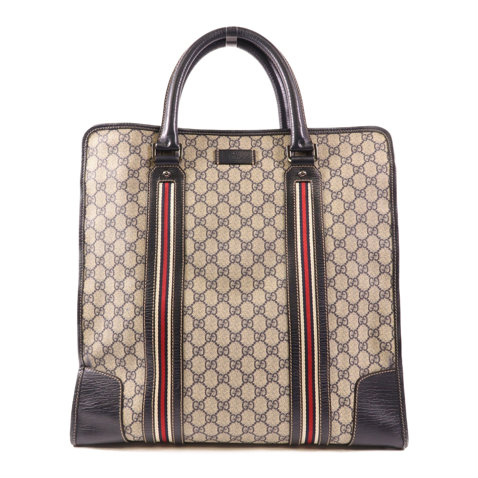 GUCCI GG SHW Tote Bag Handbag 145843 Coated Canvas Beige/Navy