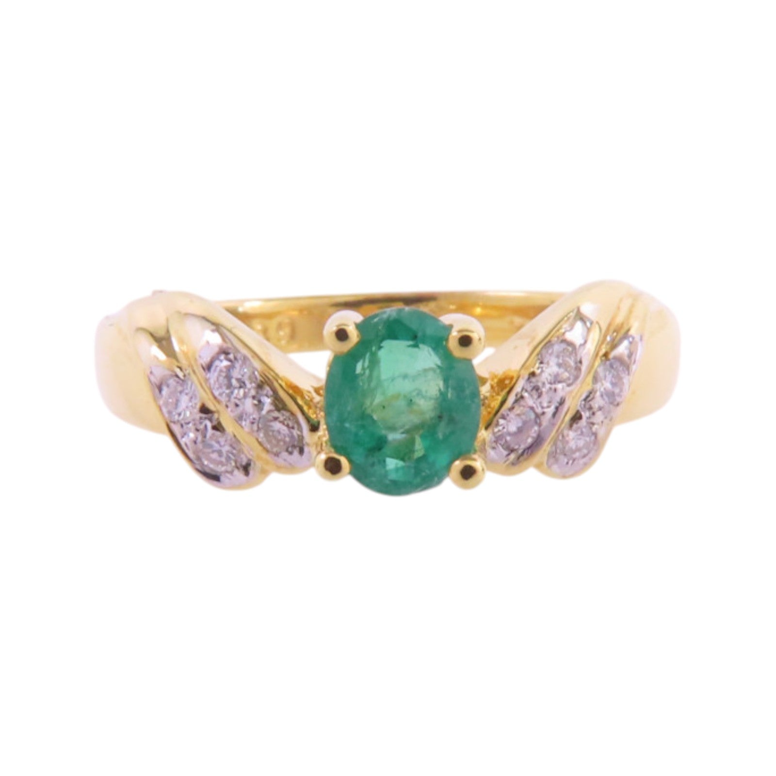 JEWELRY Emerald Diamond Ring 18K Yellow Gold US#5.5
