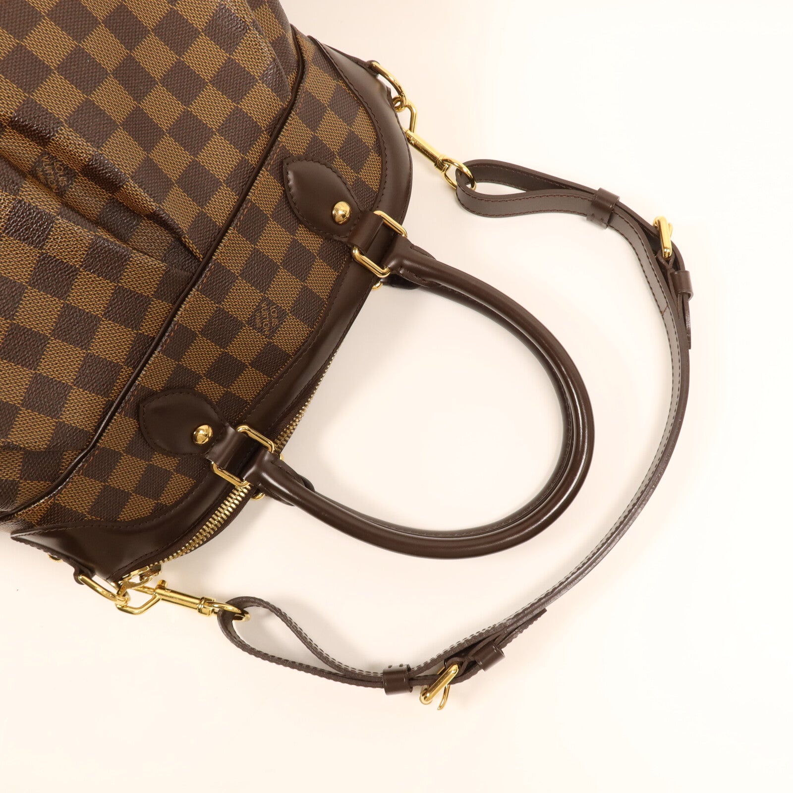 LOUIS VUITTON Damier Trevi PM金扣手挽肩背兩用袋棕色