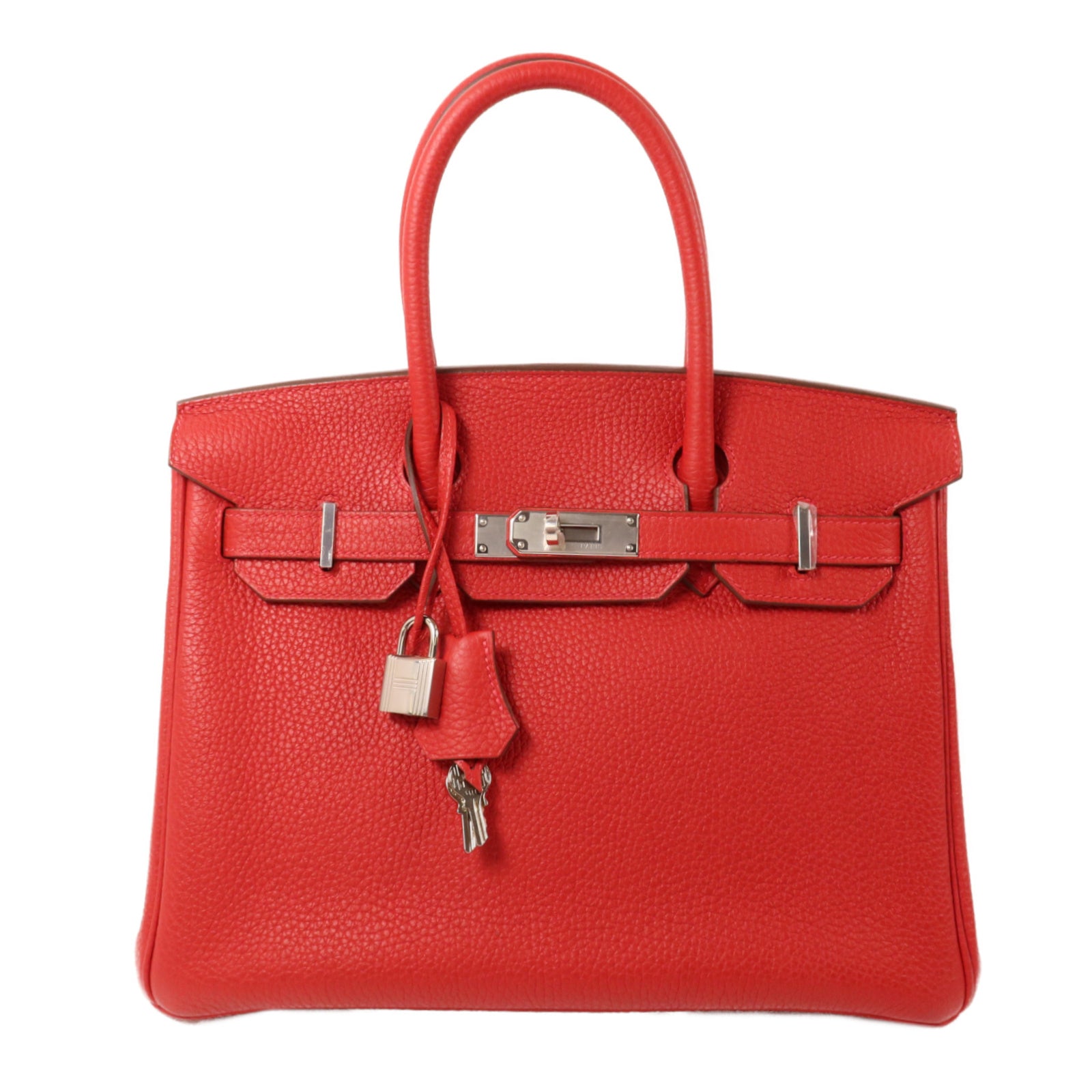 HERMES Clemence皮革Birkin 30手挽袋Rouge Casaque
