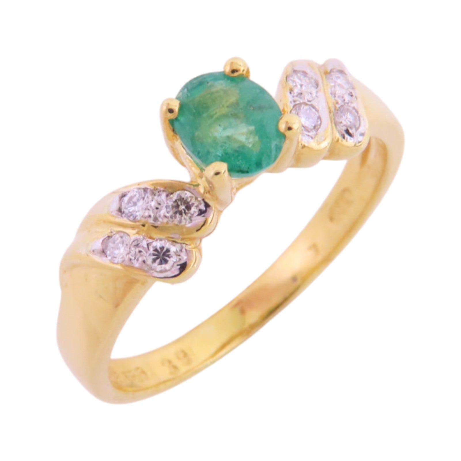 JEWELRY Emerald Diamond Ring 18K Yellow Gold US#5.5