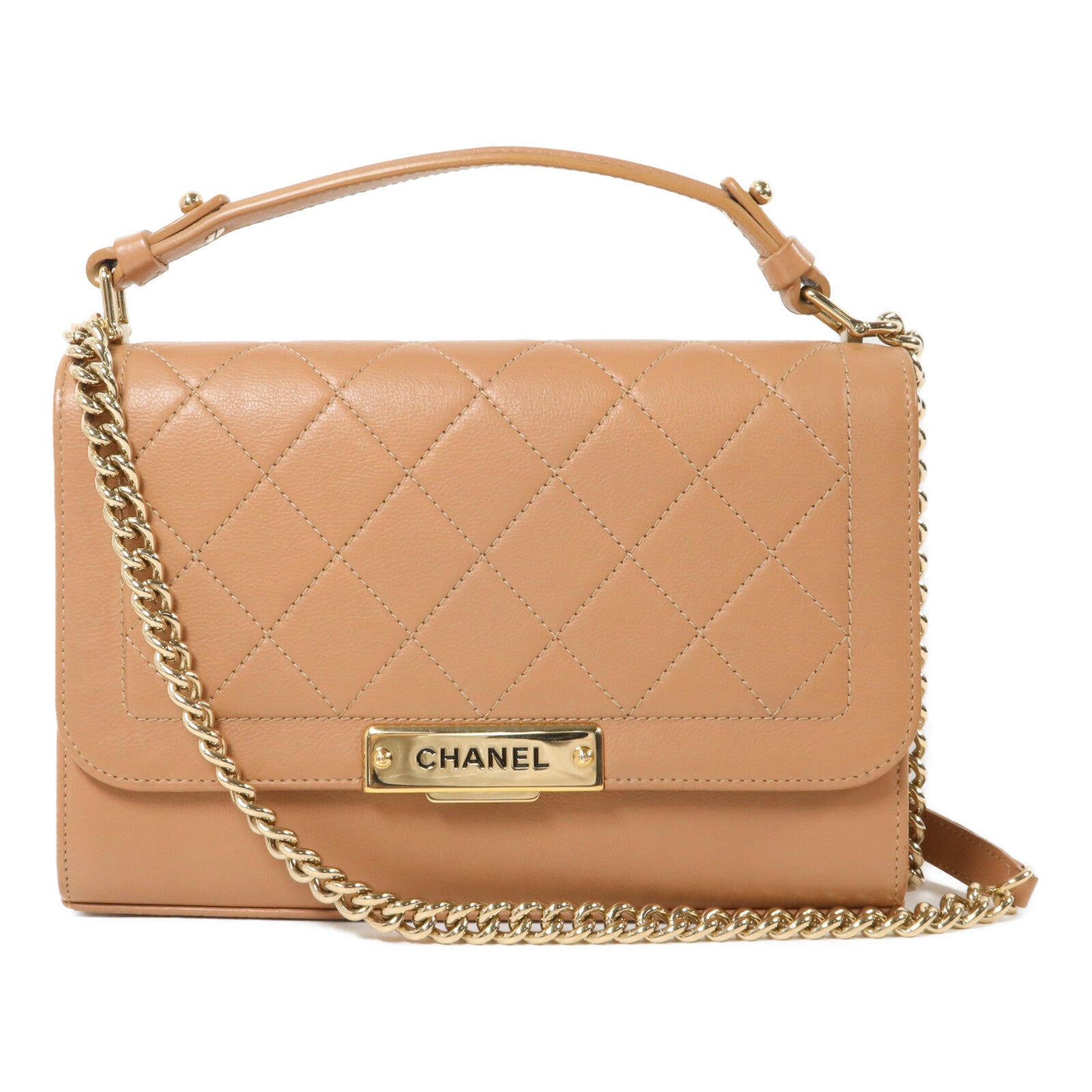 CHANEL 牛皮皮革Click Label Medium鏈帶手挽肩背兩用袋
