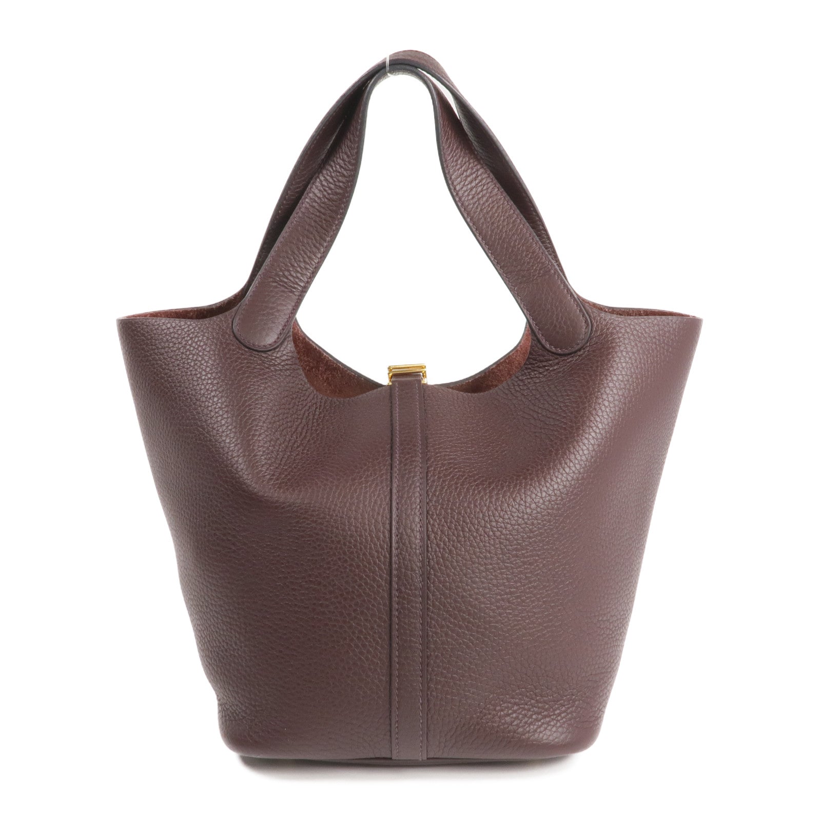 HERMES Clemence皮革Picotin MM金扣手挽袋Rouge Sellier