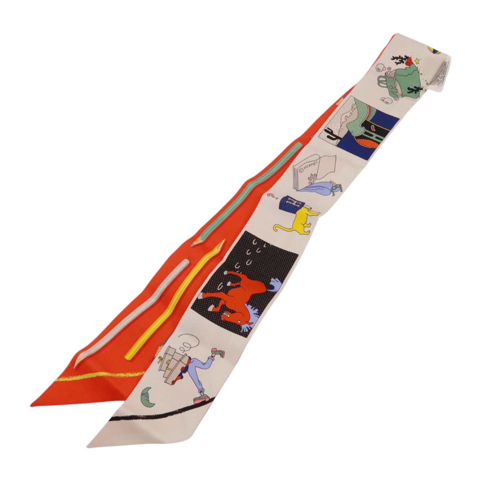 HERMES 絲質A Vos Crayons et Carre Libre Twilly絲巾