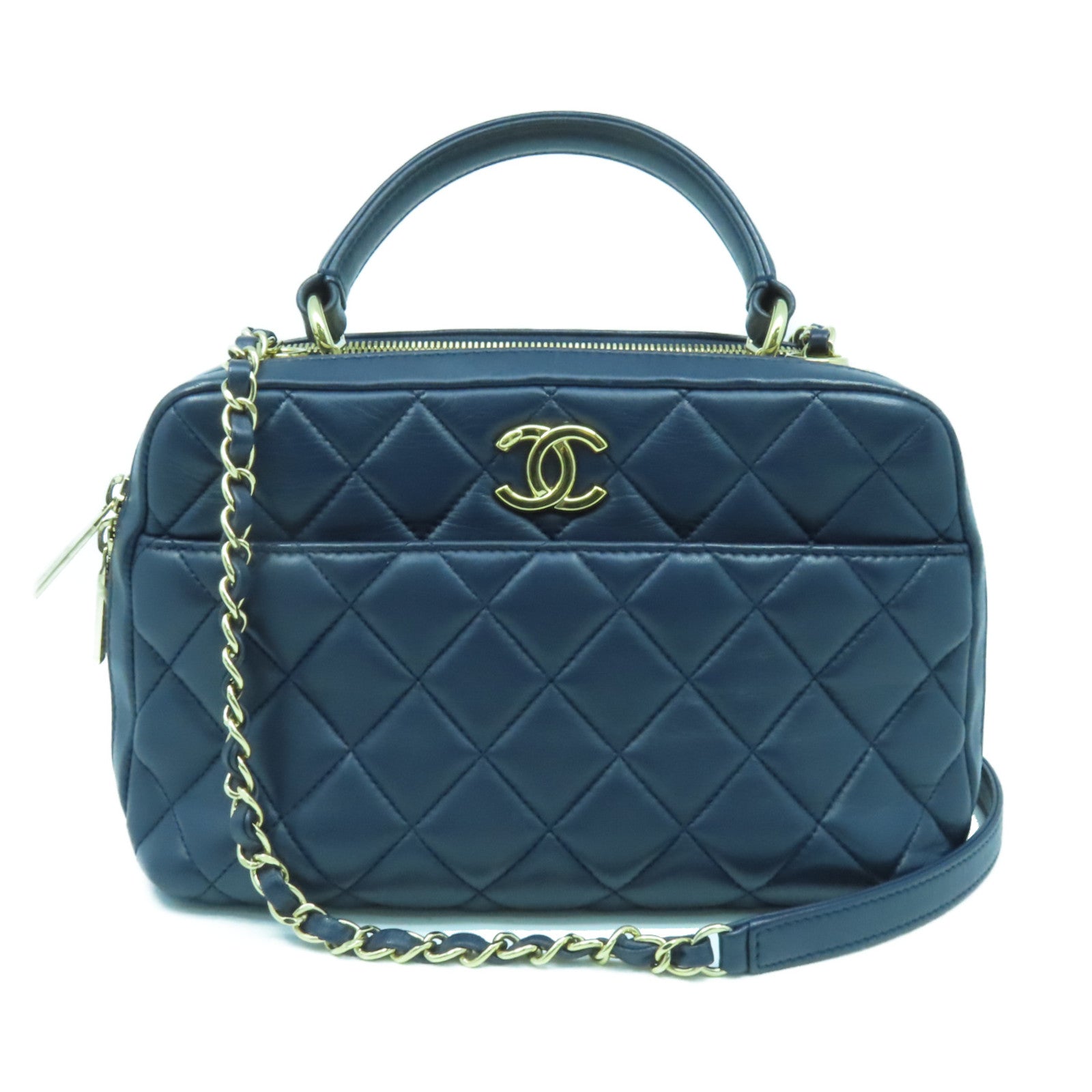 CHANEL 【激減優惠】菱格羊皮皮革Trendy Bowling Bag金扣手挽肩