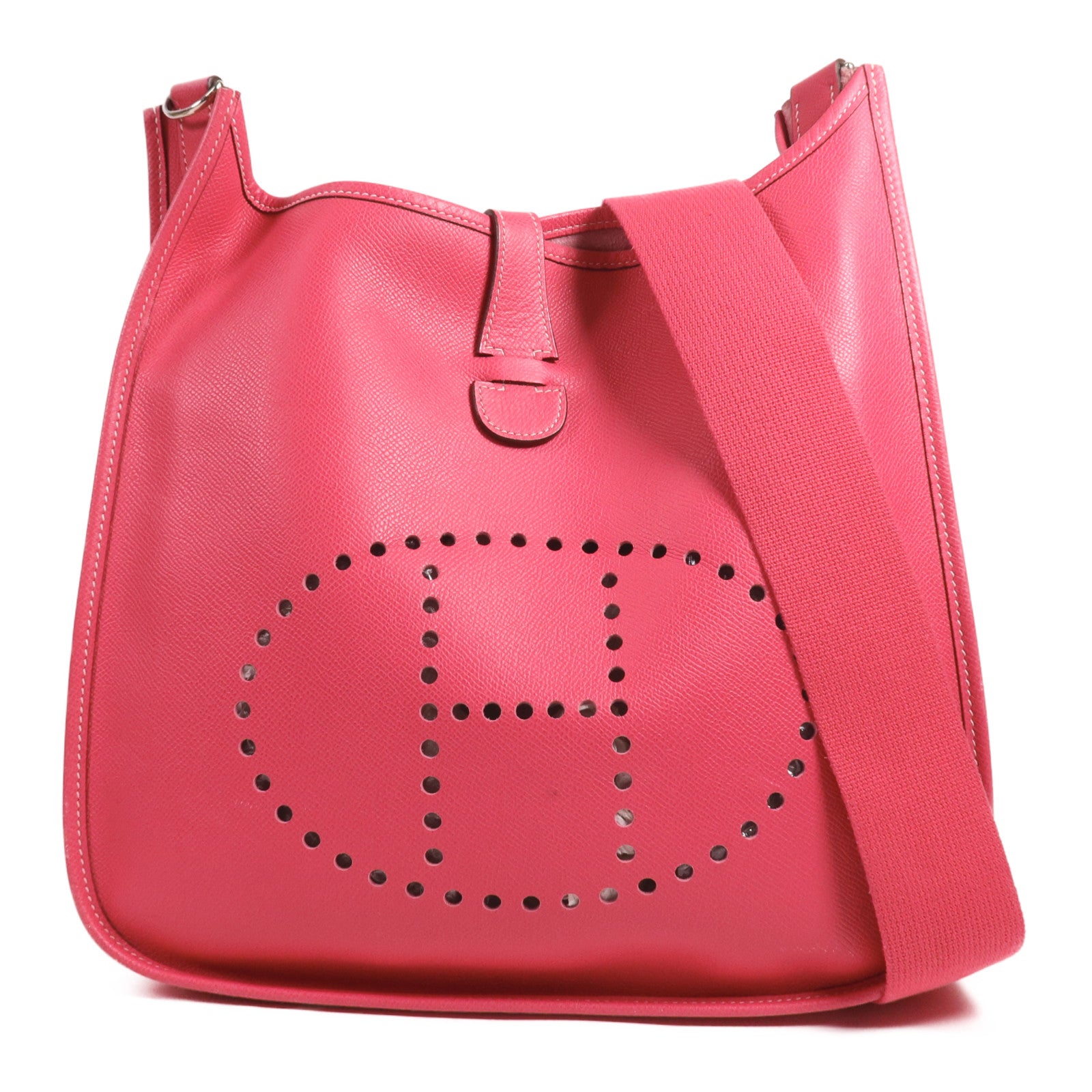 HERMES Epsom皮革Evelyne GM銀扣肩背袋Rose Tyrien
