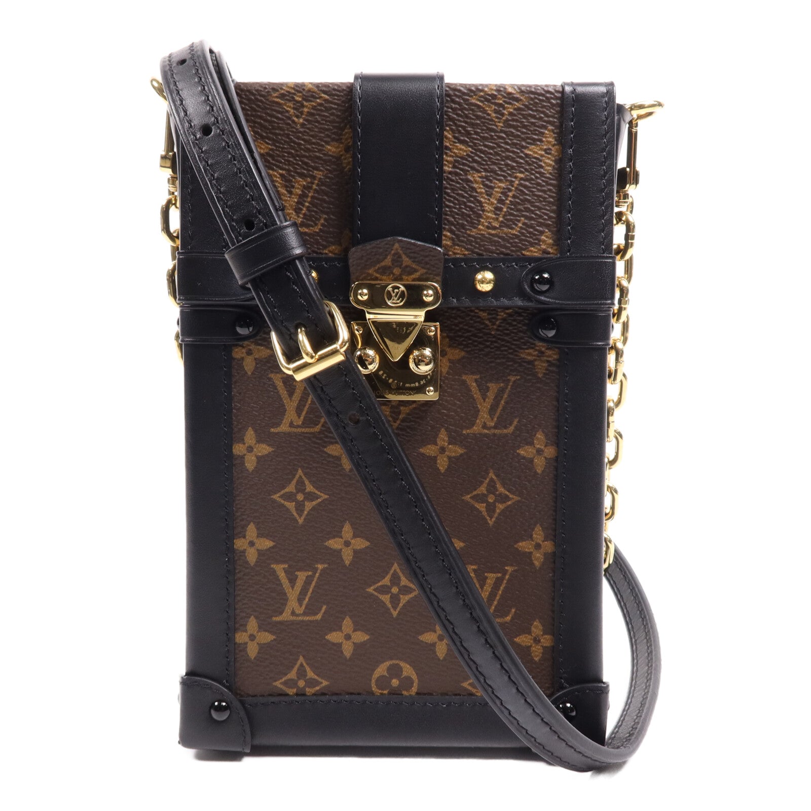 LOUIS VUITTON Monogram Pochette Trunk Vertical金扣鏈帶肩背袋