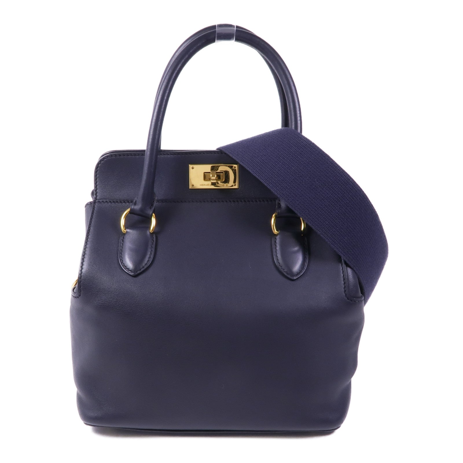 HERMES 【Hermes Fair】Swift皮革Tool Box 20金扣手挽肩背兩用袋Bleu Indigo