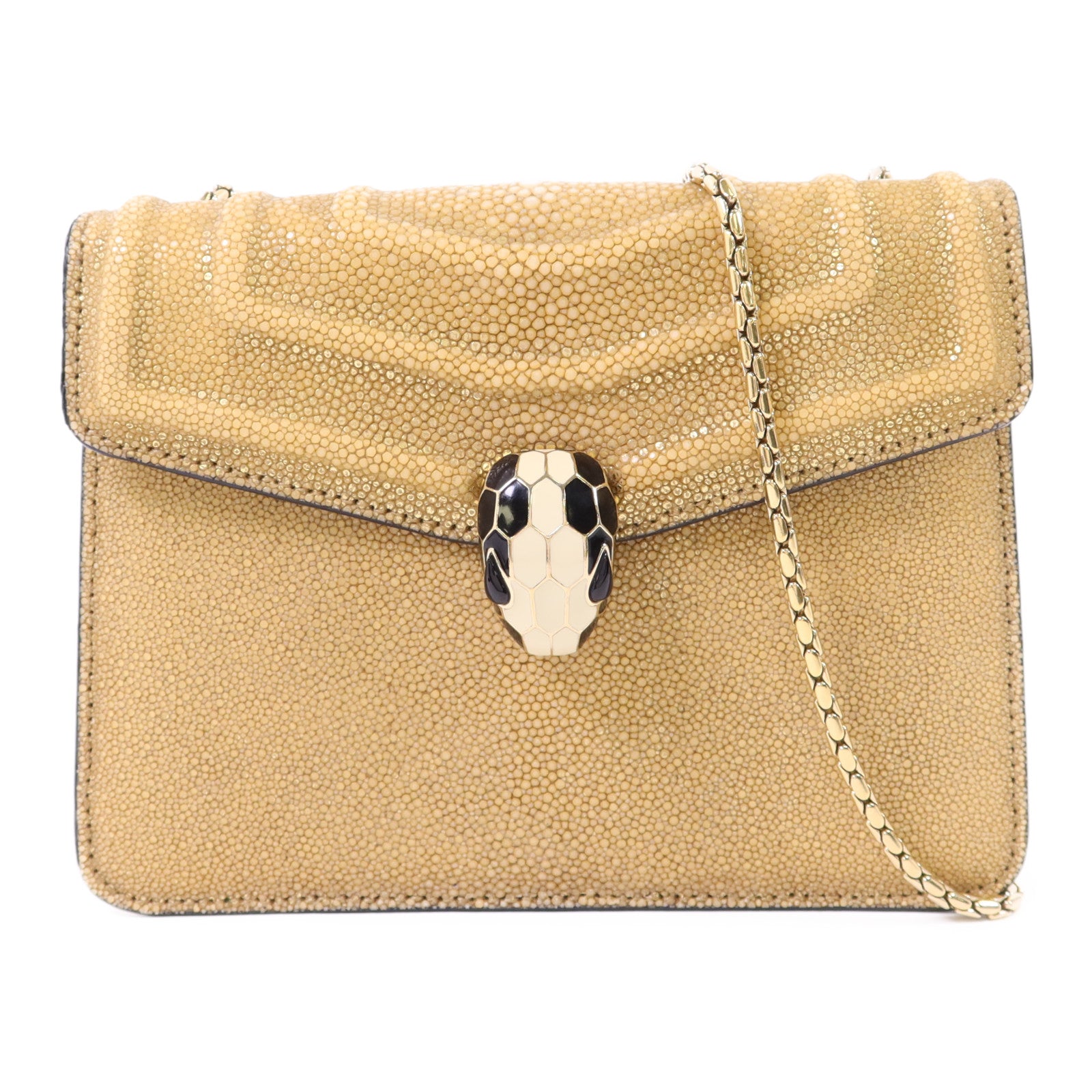 BVLGARI 魔鬼魚皮革Serpenti Forever金扣鏈帶肩背袋