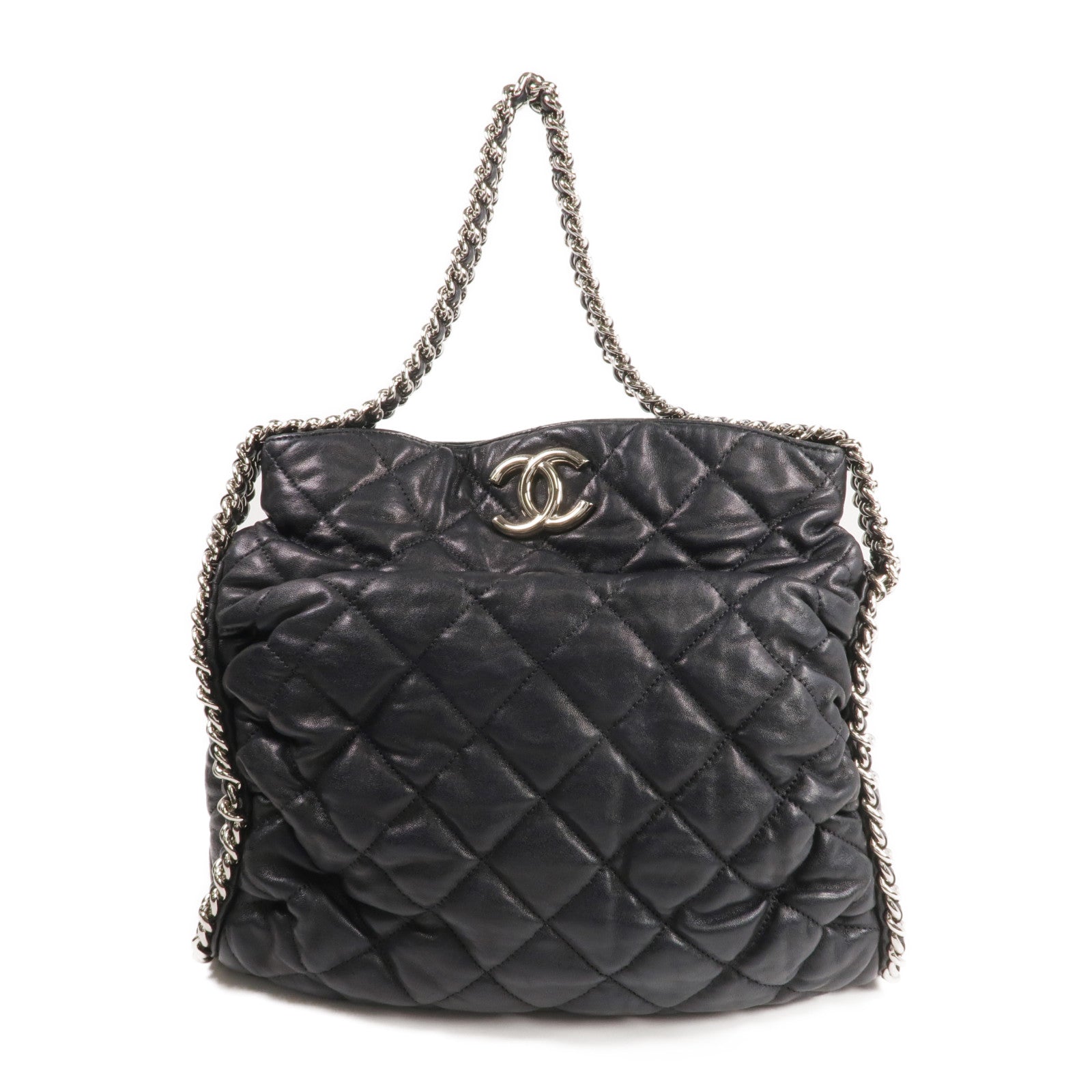 CHANEL 牛皮皮革Shoulder Bag銀扣鏈帶肩背袋