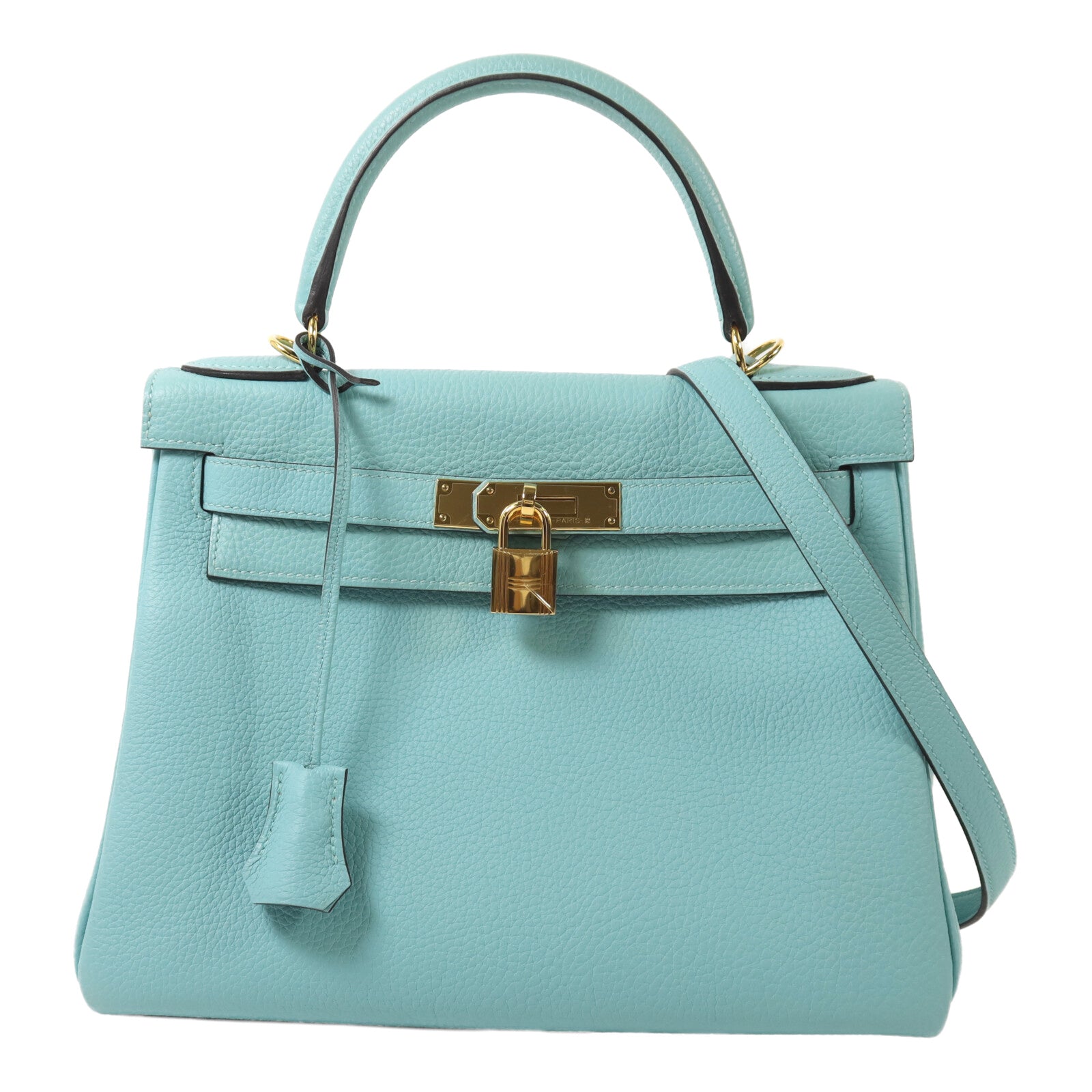 HERMES Togo皮革Kelly 28手挽肩背兩用袋Bleu Atoll