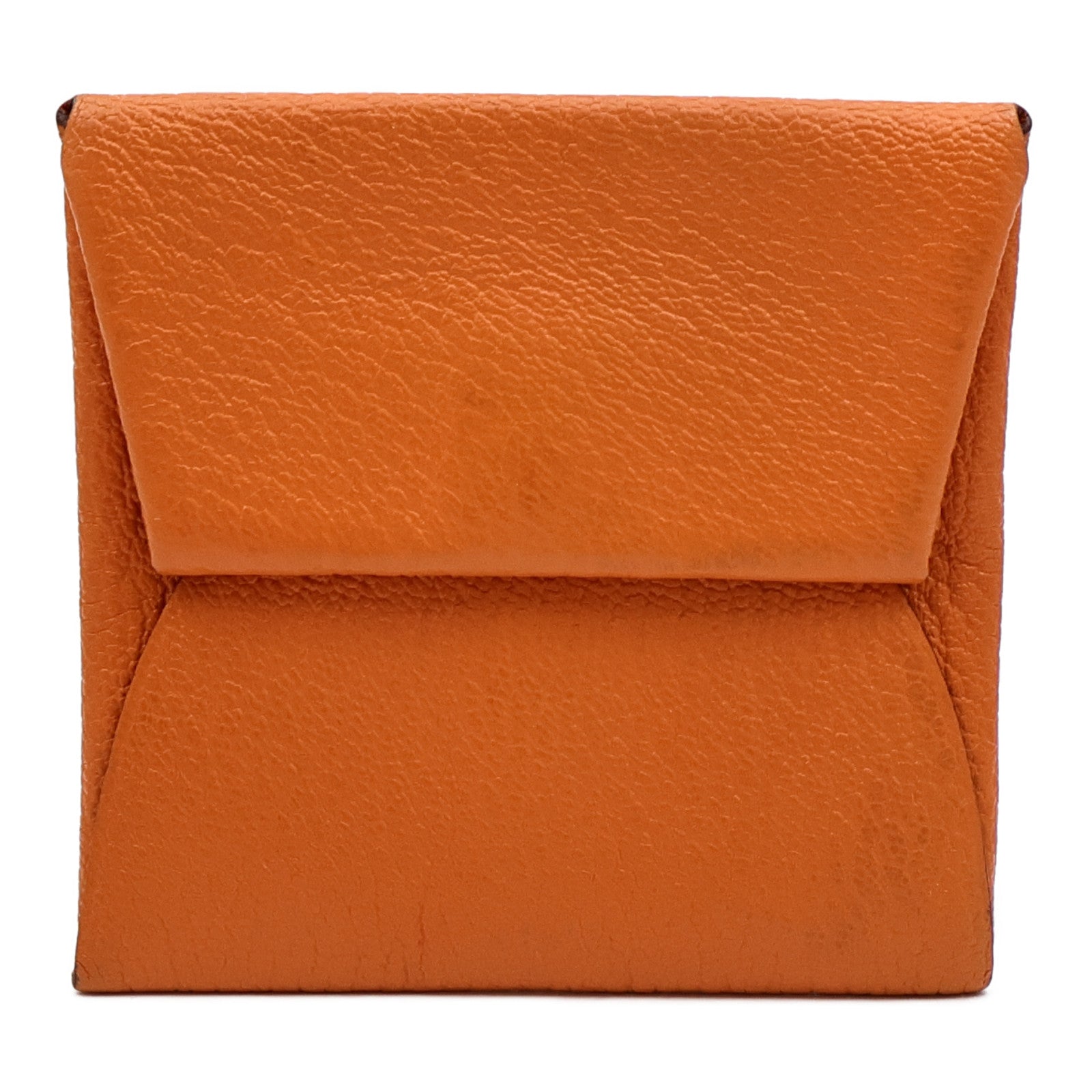 HERMES Chevre皮革Bastia Coin Case銀扣零錢包Orange