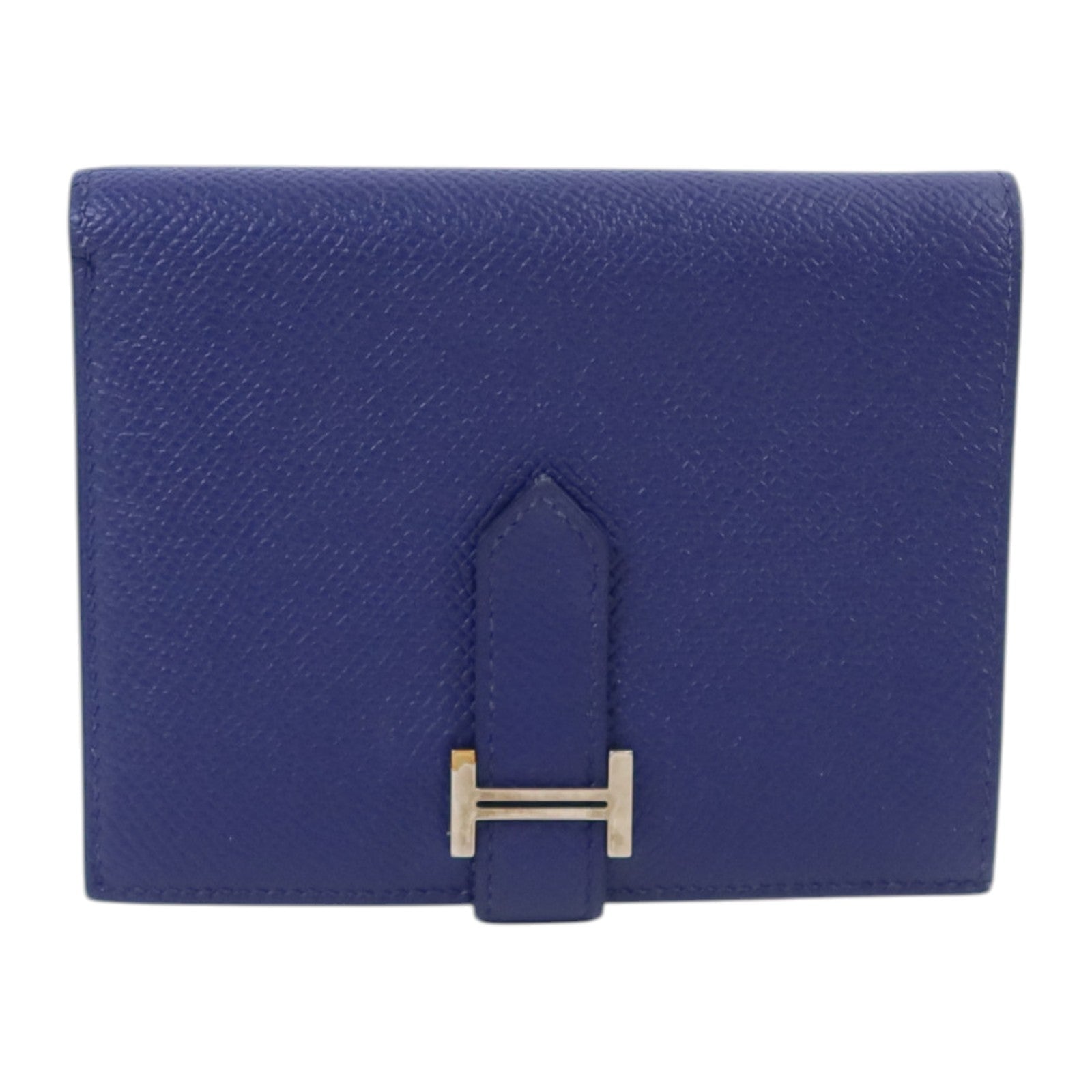 HERMES Epsom皮革Bearn Compact Wallet銀扣錢包Blue Encre