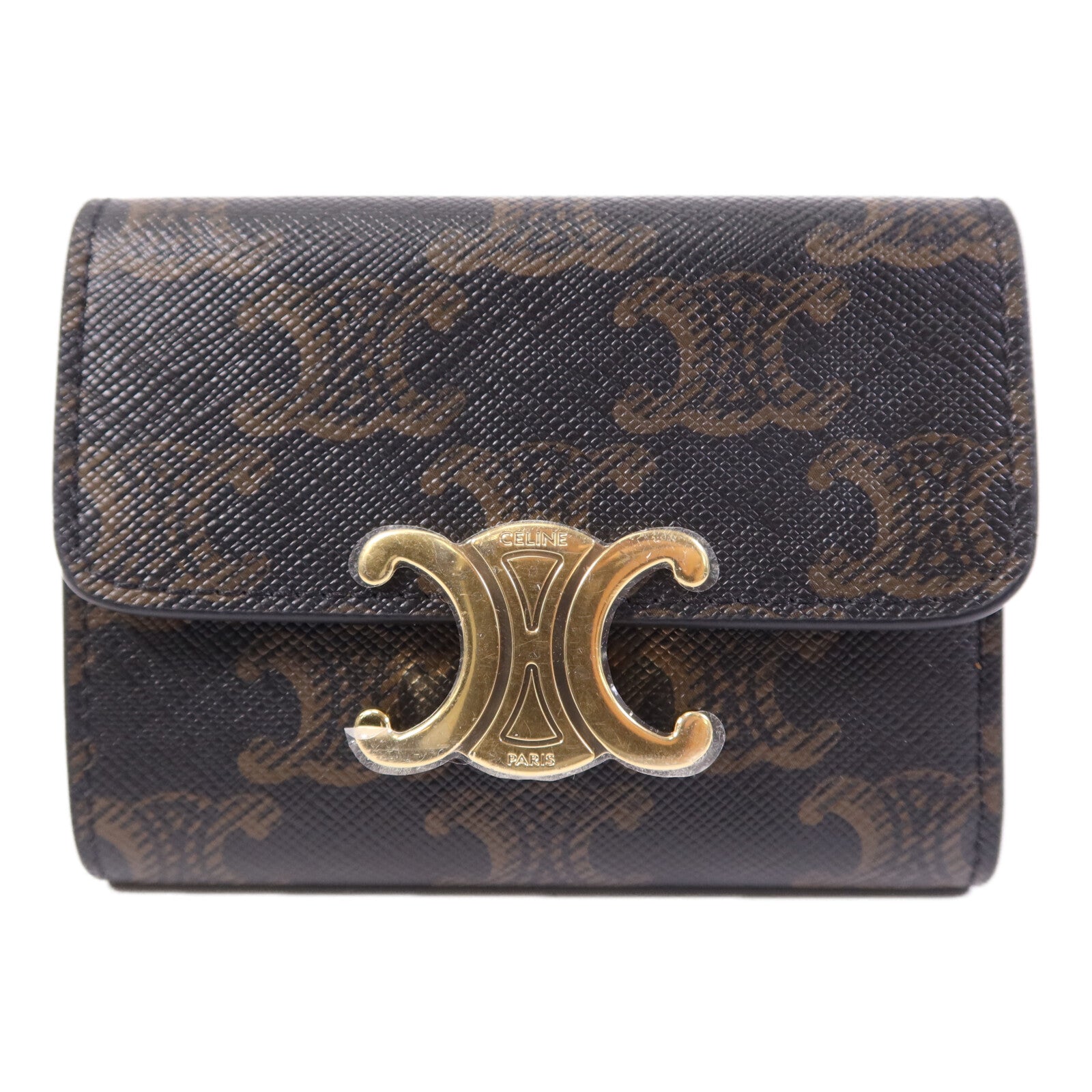 CELINE 塗層帆布Compact Wallet With Coin Triomphe金扣錢包