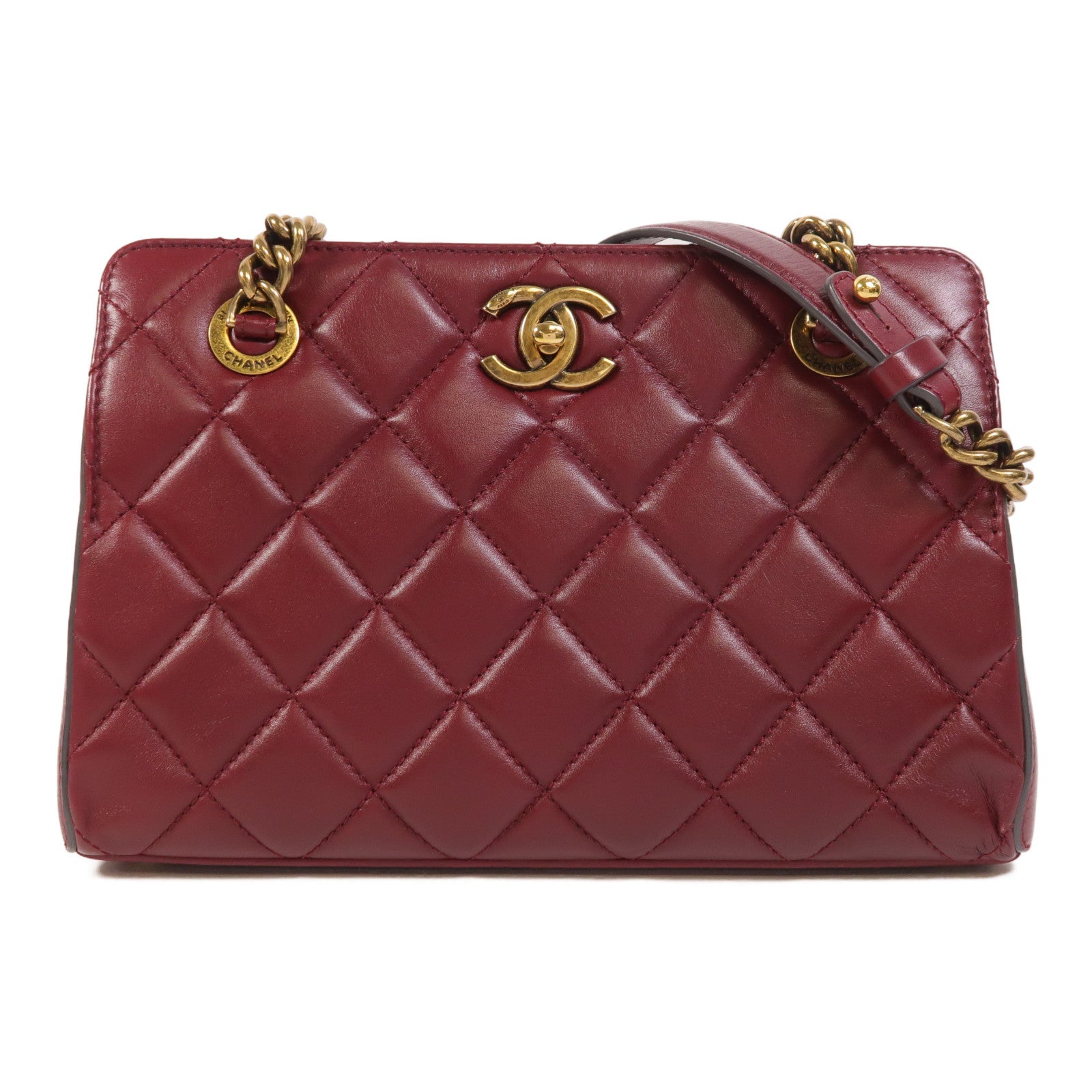 CHANEL 牛皮皮革Chain Shoulder金扣鏈帶肩背袋