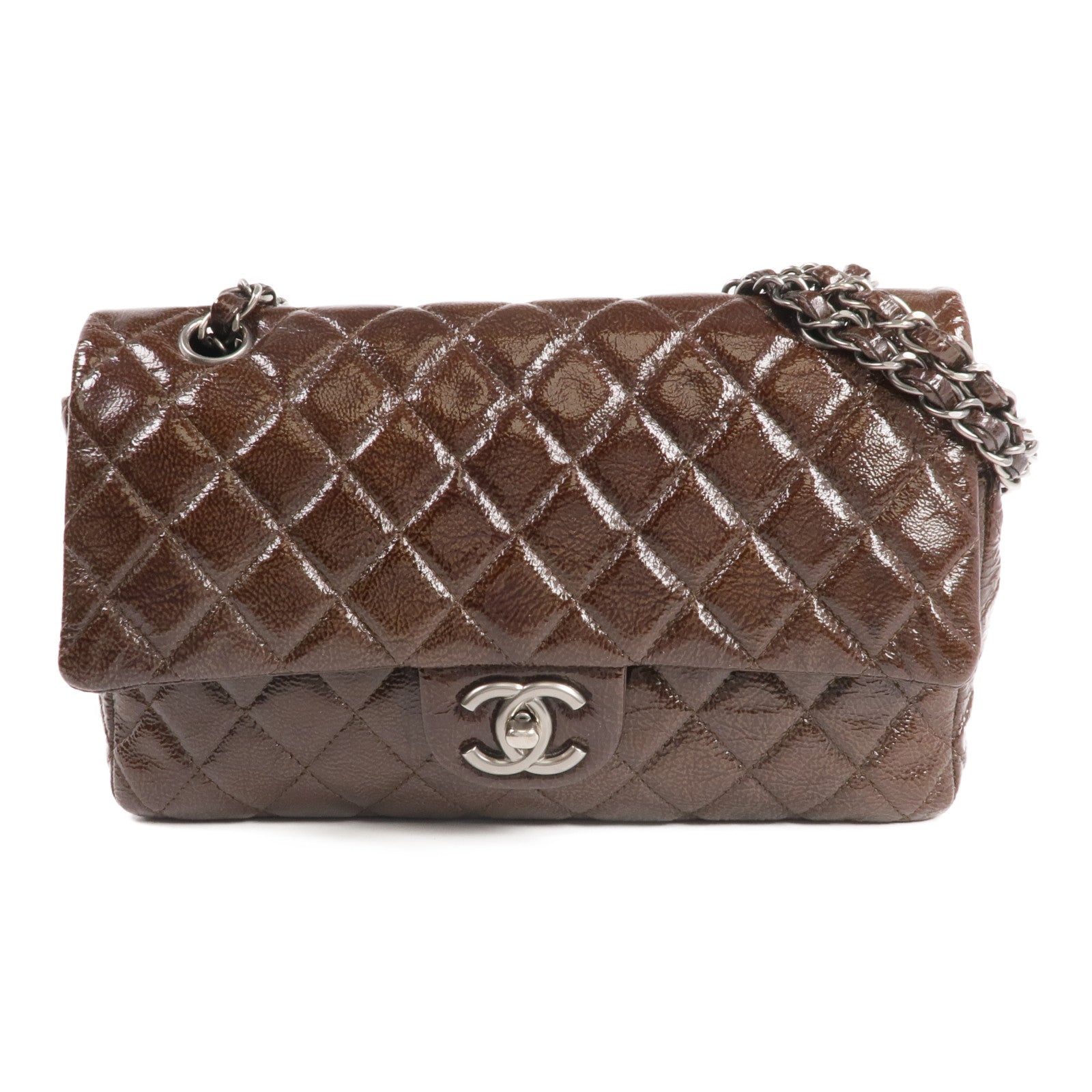 CHANEL 漆皮皮革Classic 25銀扣鏈帶肩背袋