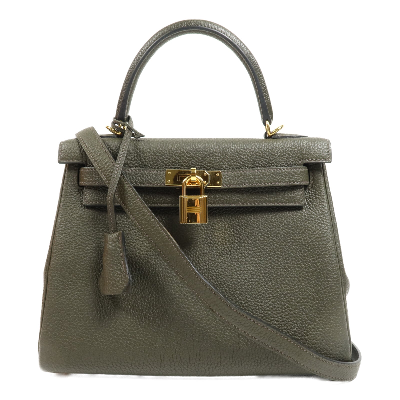 HERMES Togo皮革Kelly 25金扣手挽肩背兩用袋Vert de Gris