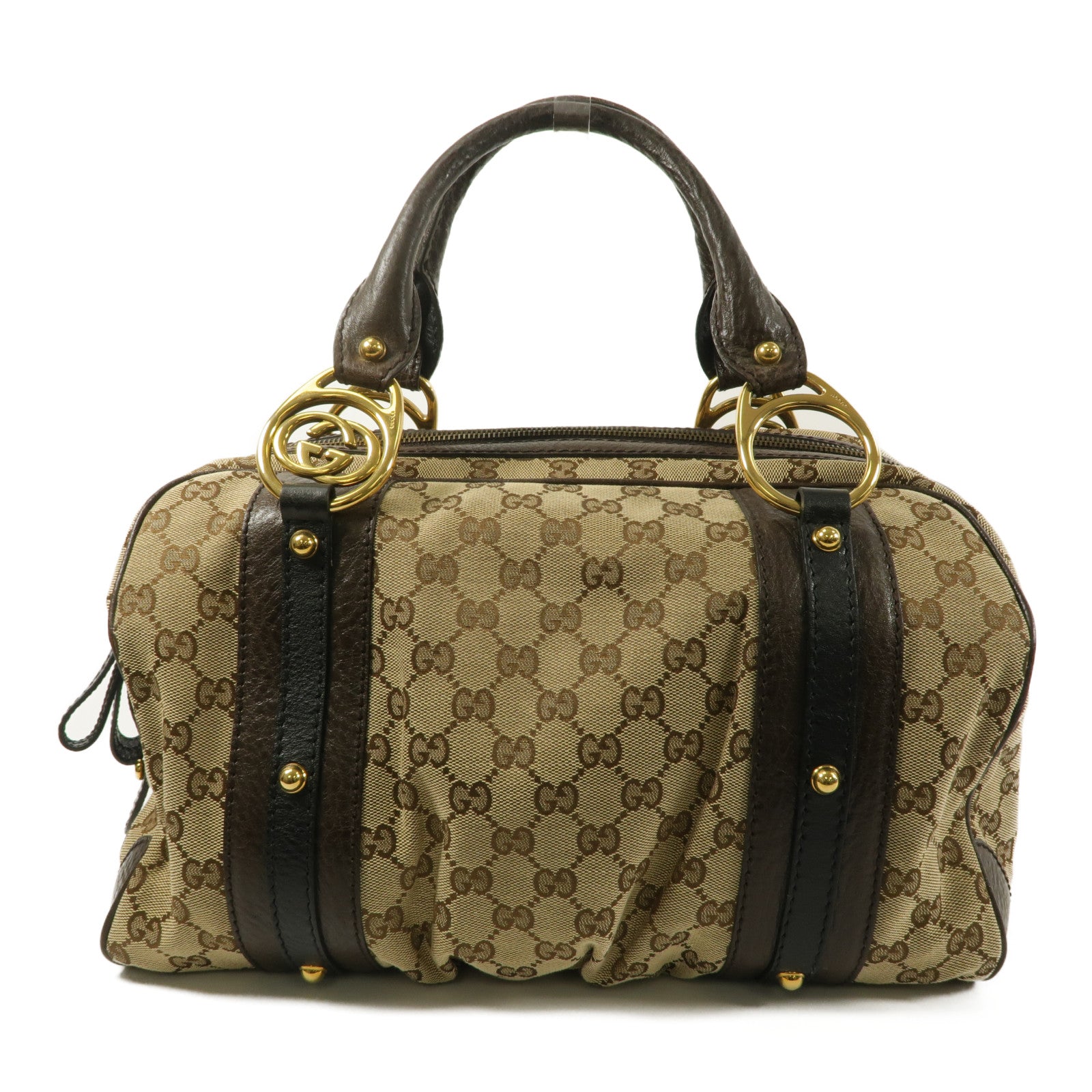 GUCCI 帆布/牛皮皮革Interlocking Boston手挽袋