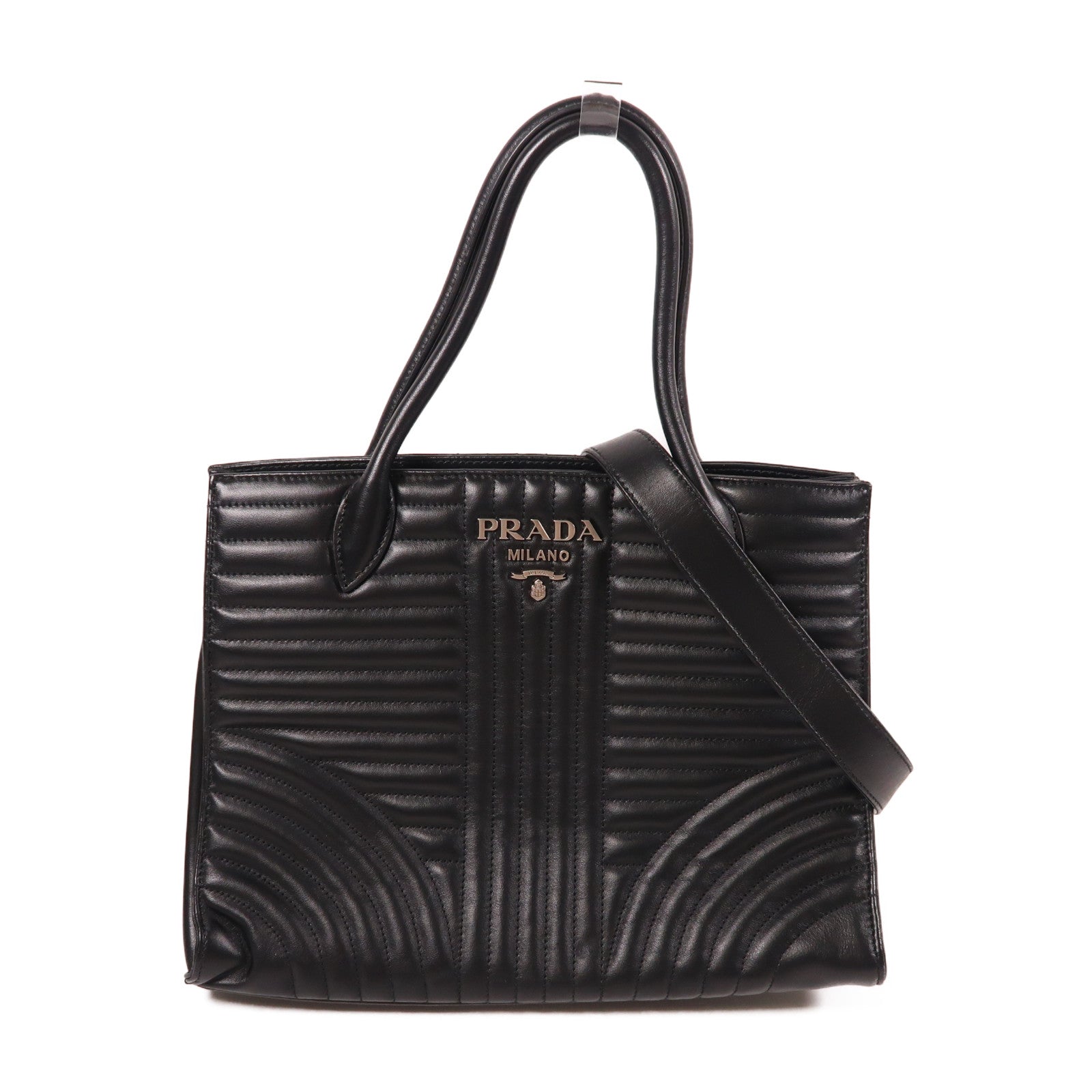 PRADA SHW 2 Way Shoulder Bag Handbag 1BA165 Calfskin Leather Black