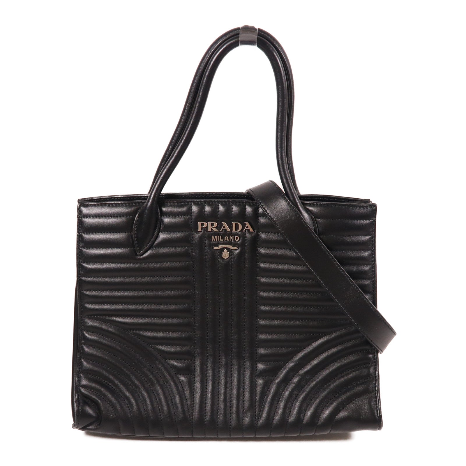 PRADA SHW 2 Way Shoulder Bag Handbag 1BA165 Calfskin Leather Black