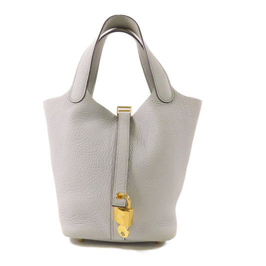 HERMES【激減優惠】 Clemence皮革Picotin PM金扣手挽袋Bleu Pale