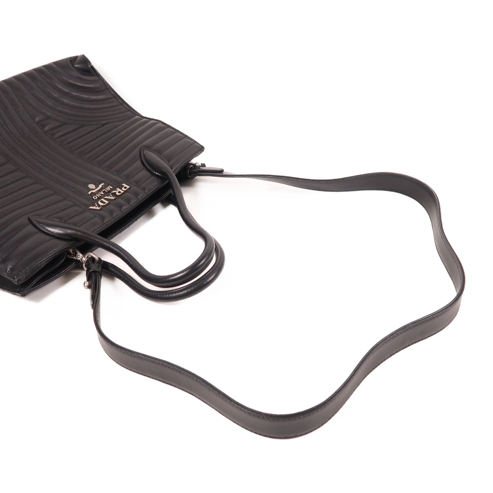 PRADA SHW 2 Way Shoulder Bag Handbag 1BA165 Calfskin Leather Black