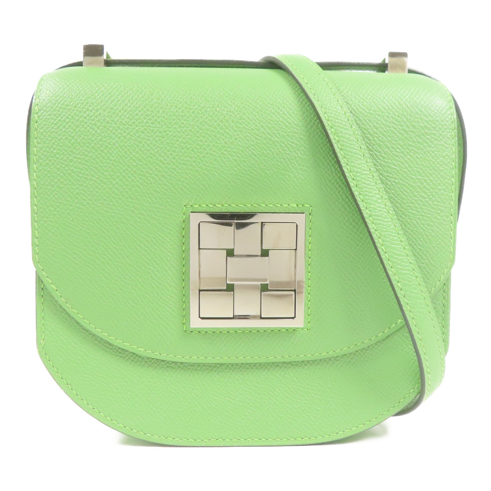 HERMES Epsom皮革Mosaique Mini銀扣肩背袋Vert Criquet