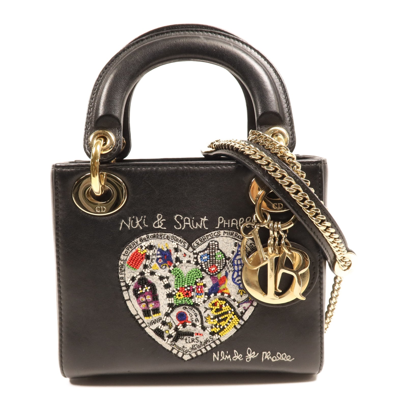 Dior 牛皮皮革Lady Dior Mini金扣鏈帶手挽肩背兩用袋