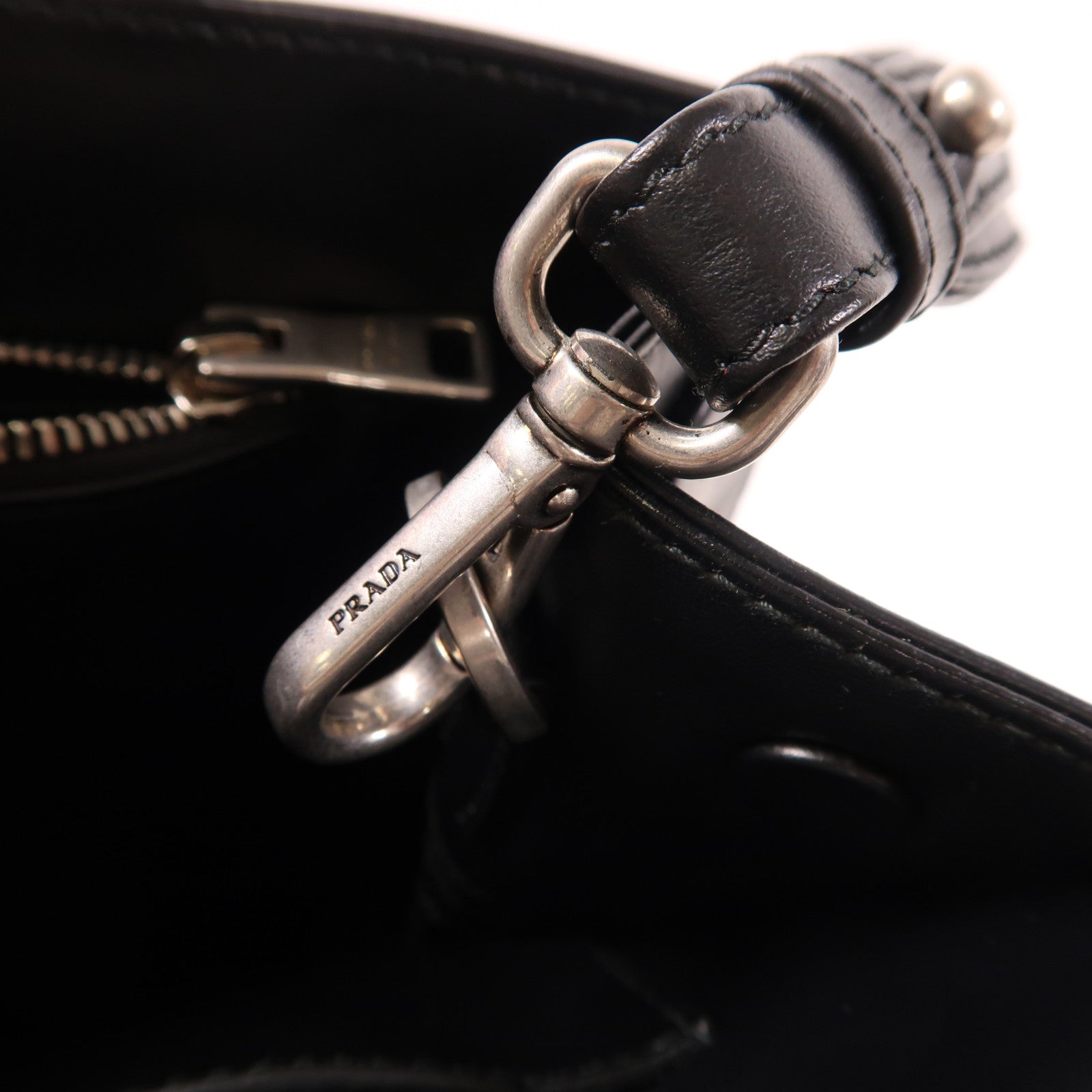 PRADA SHW 2 Way Shoulder Bag Handbag 1BA165 Calfskin Leather Black