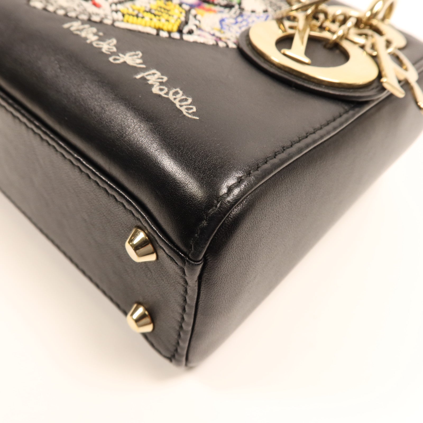 Dior 牛皮皮革Lady Dior Mini金扣鏈帶手挽肩背兩用袋