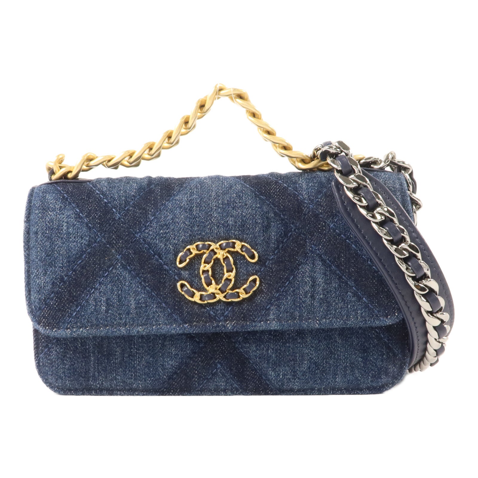 CHANEL 牛仔布料Chanel 19 Mini Wallet On Chain手挽肩背兩用袋