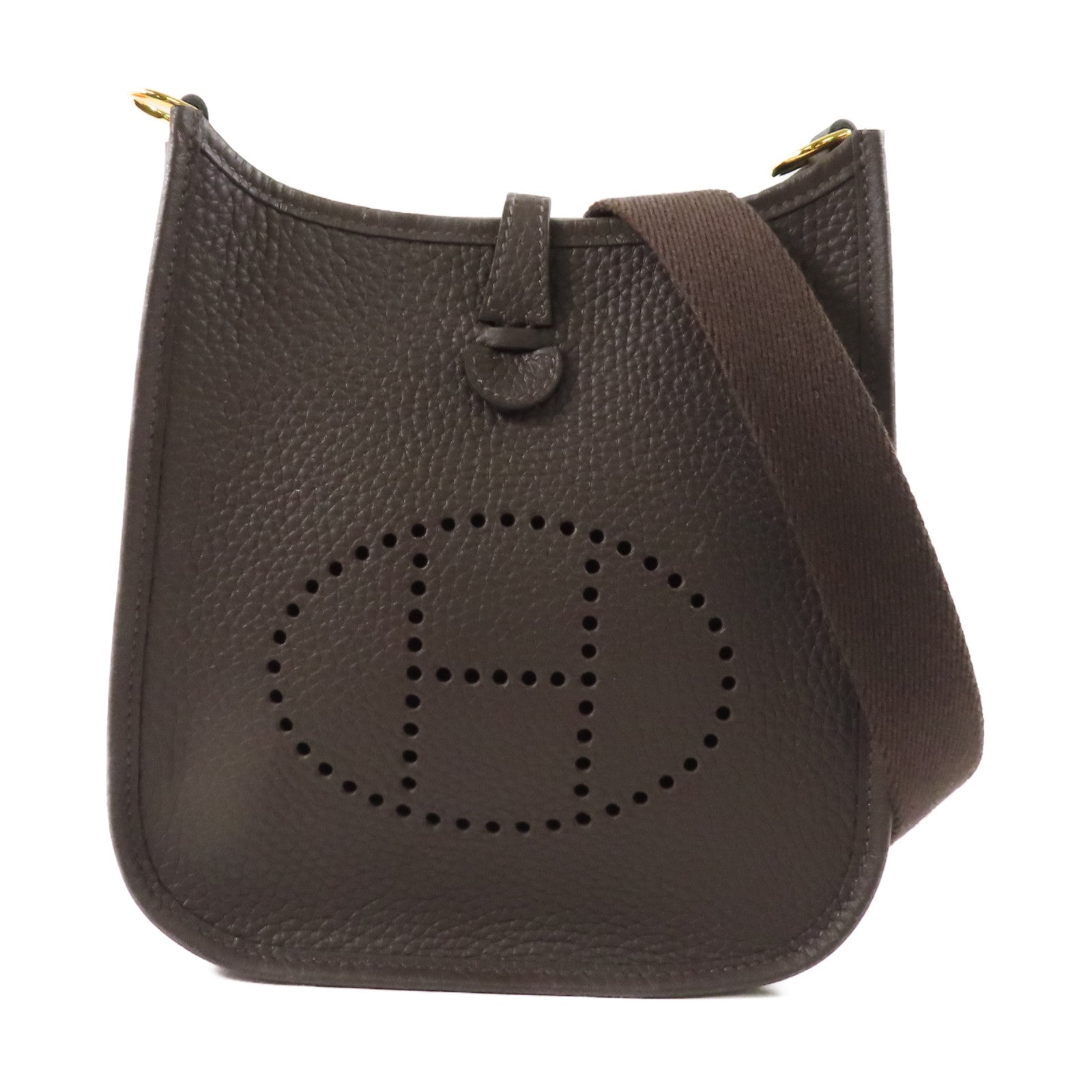 HERMES Clemence皮革Evelyne TPM金扣肩背袋46 Ebene