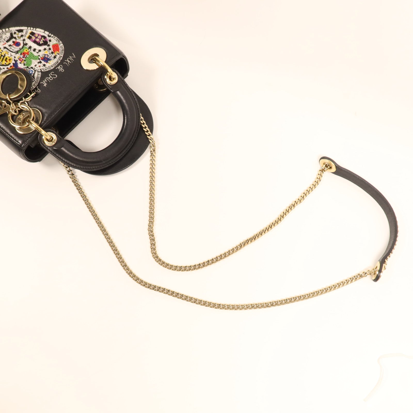 Dior 牛皮皮革Lady Dior Mini金扣鏈帶手挽肩背兩用袋