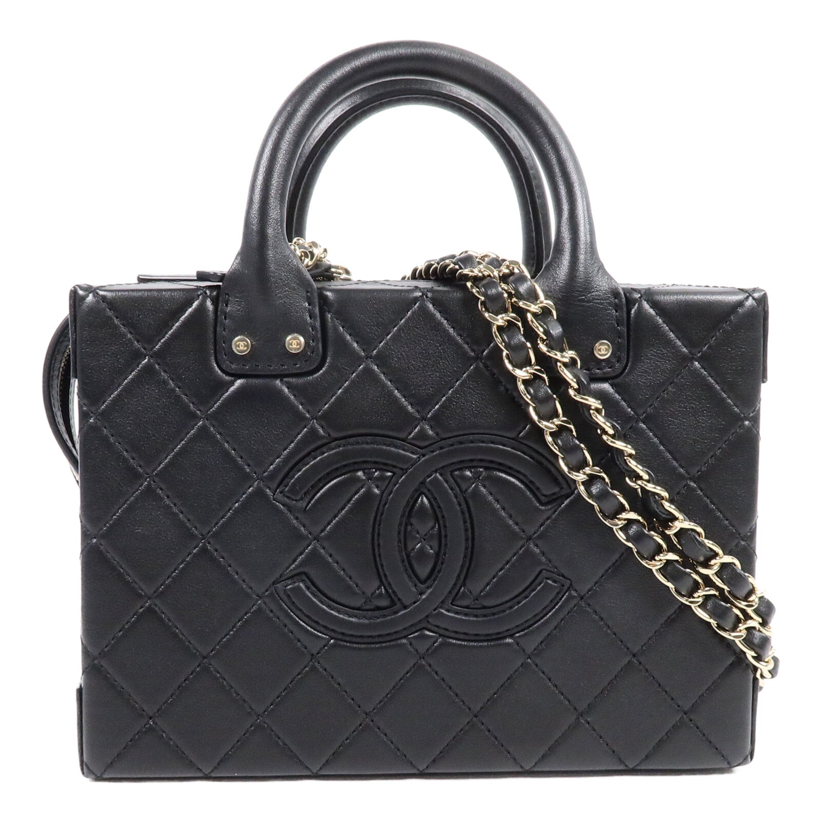 CHANEL 牛皮皮革Vanity Case鏈帶手挽肩背兩用袋