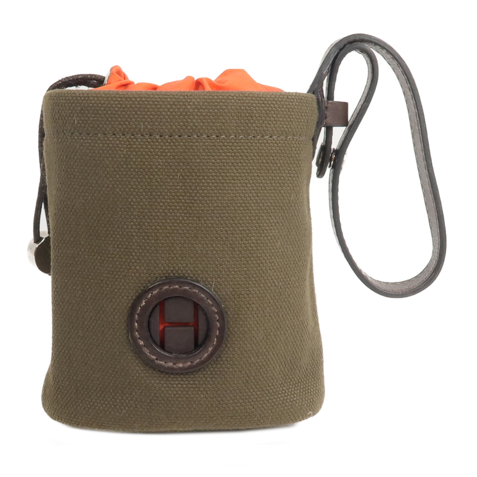 HERMES Barenia皮革/帆布On-The-Go Dog Pouch手拿包Kaki/Feu