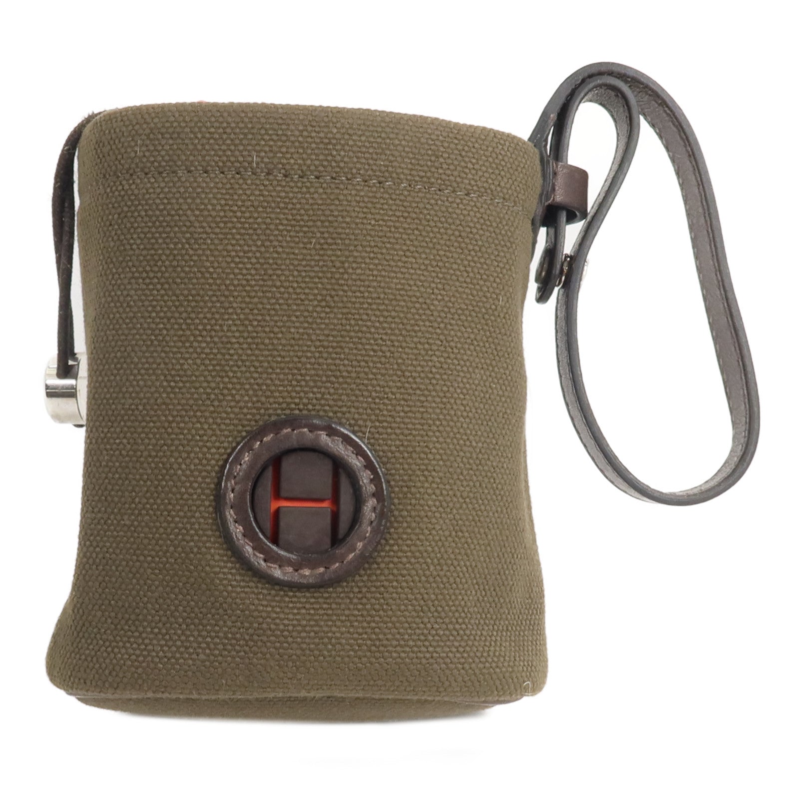 HERMES Barenia皮革/帆布On-The-Go Dog Pouch手拿包Kaki/Feu