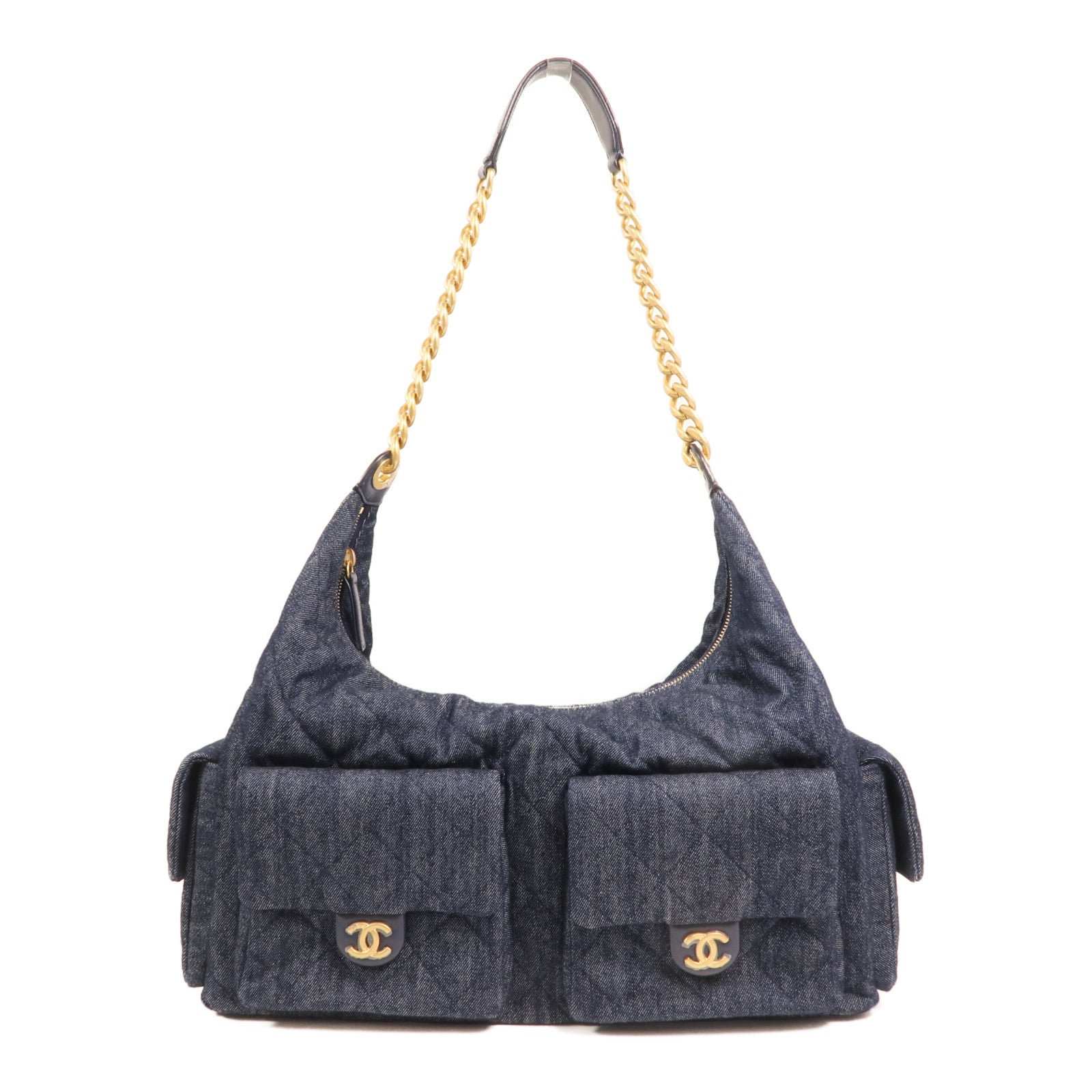 CHANEL 牛仔布C25 Hobo金扣鏈帶肩背袋