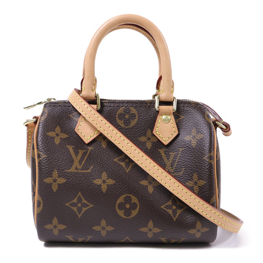LOUIS VUITTON Monogram Nano Speedy金扣手挽肩背兩用袋棕色